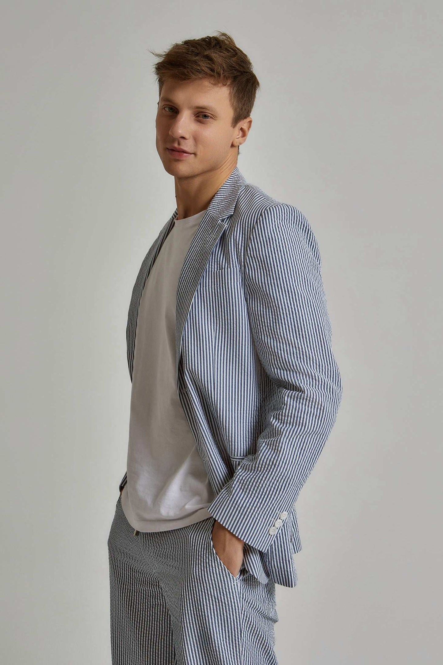 Men Slim Fit Blazer - White/ Multicolorcolor