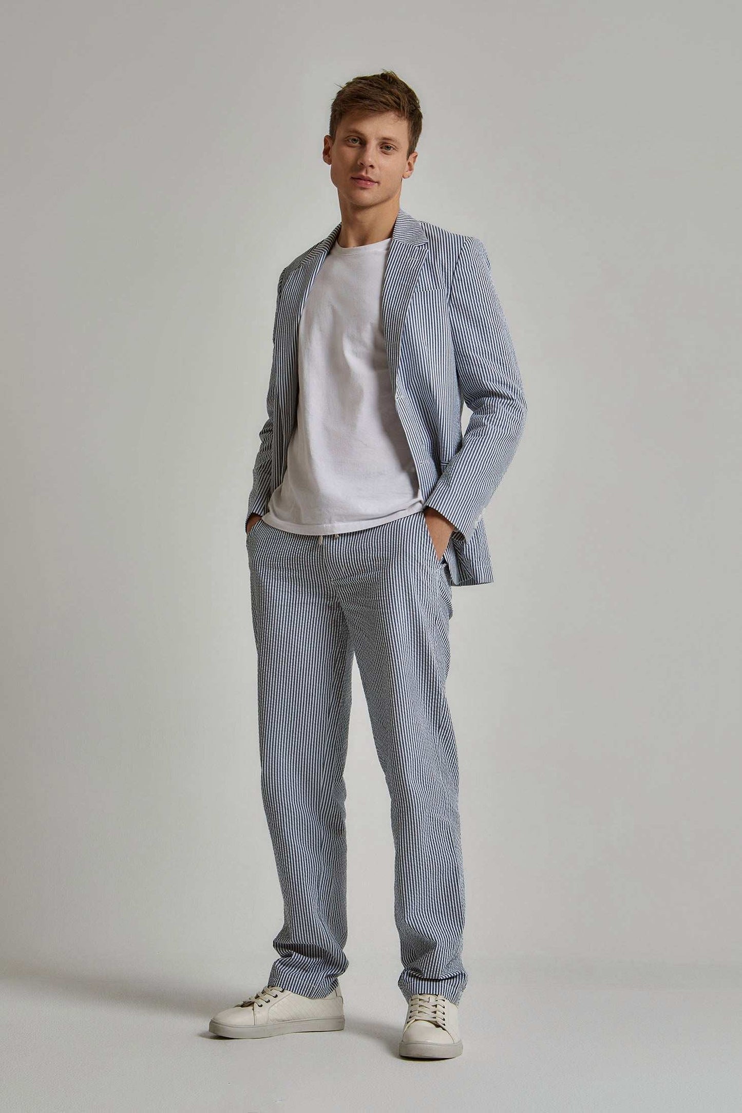 Men Slim Fit Blazer - White/ Multicolorcolor