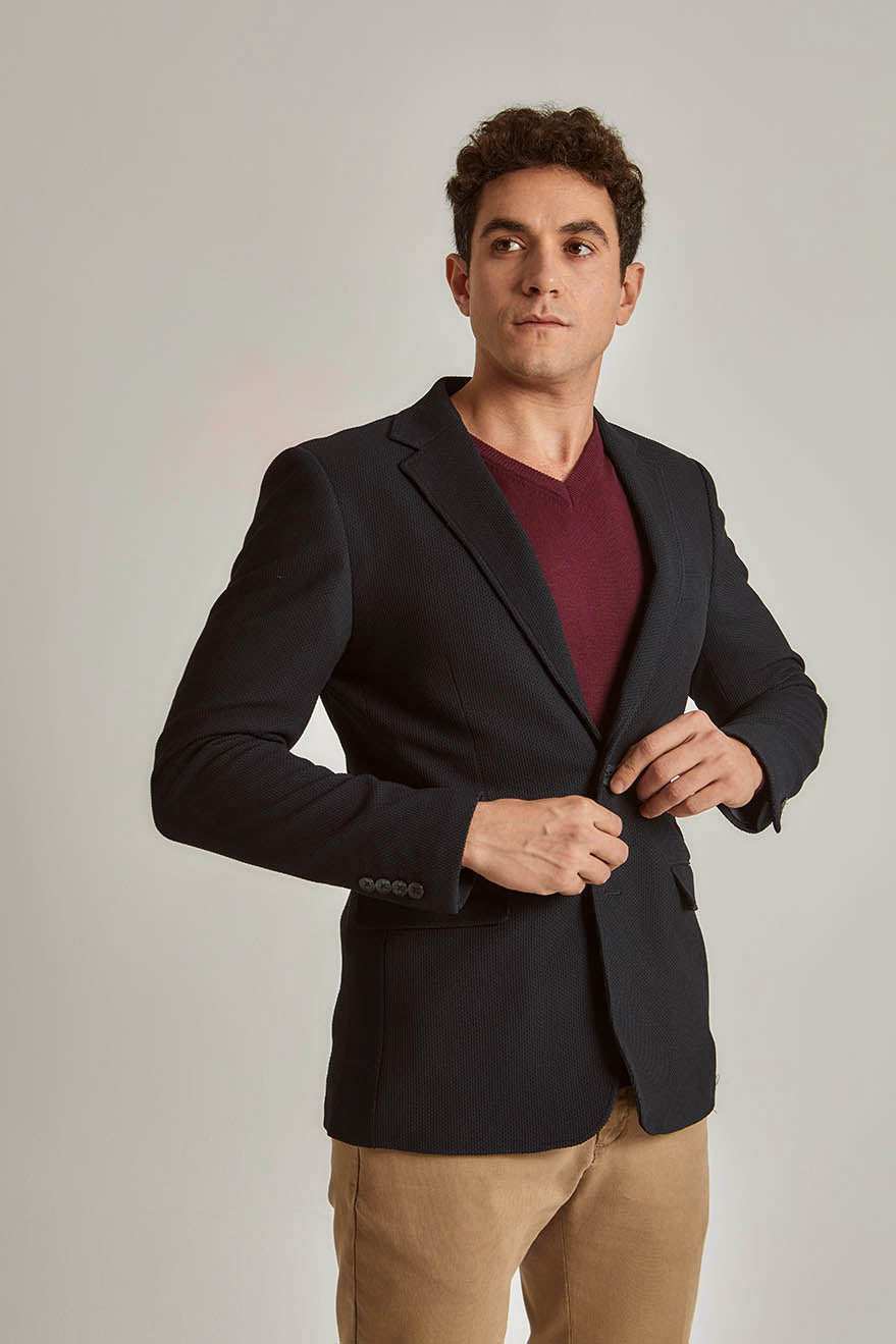Men Slim Fit Blazer - Navy