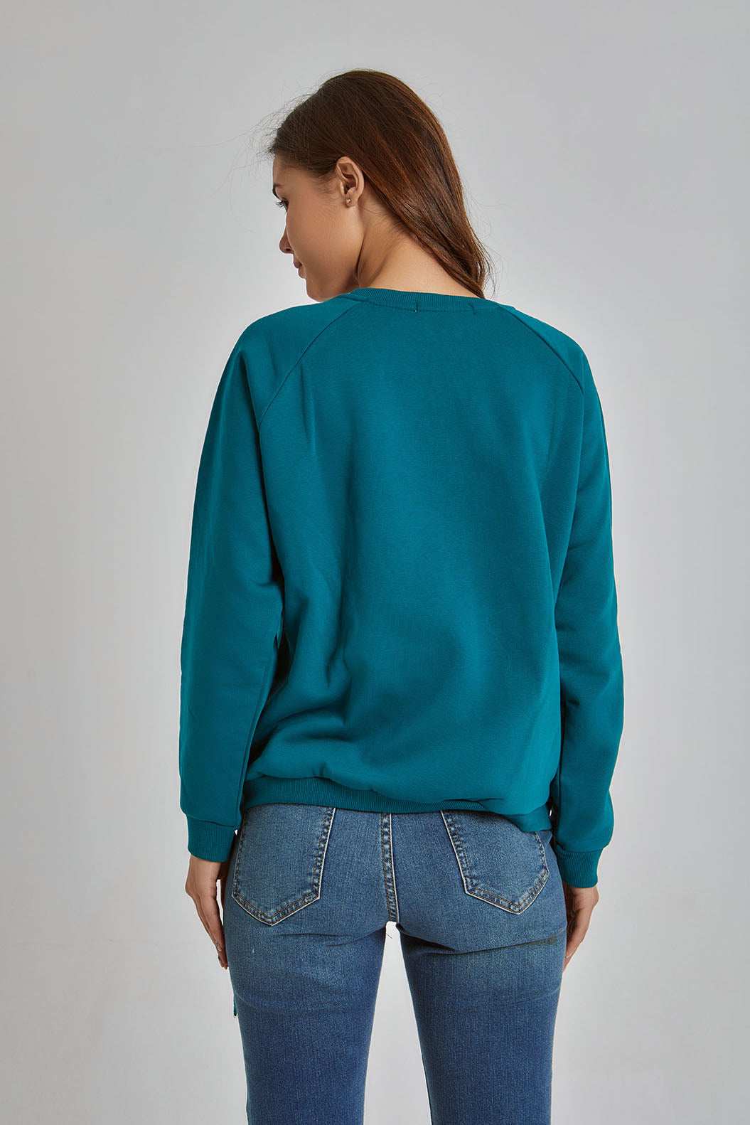 Women Regular Fit Sweat Shirt - Teal Blue