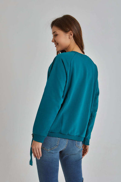 Women Regular Fit Sweat Shirt - Teal Blue