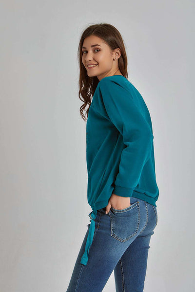 Women Regular Fit Sweat Shirt - Teal Blue