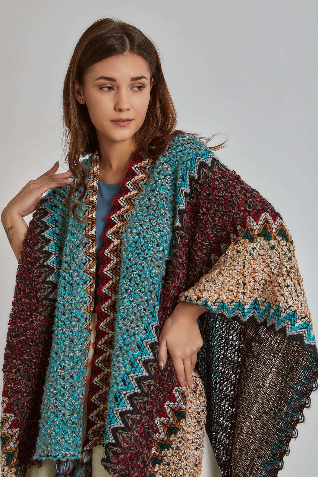 Women Regular Fit Poncho - Multicolorcolor