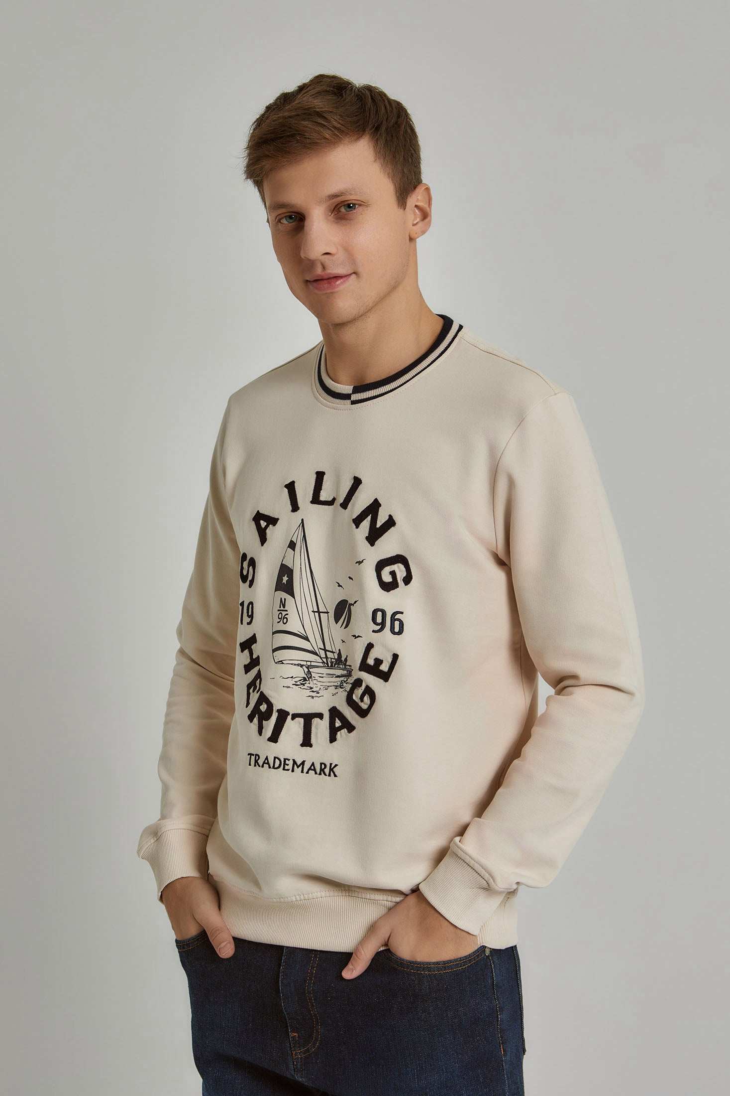Men Regular Fit Sweat Shirt - Off White
