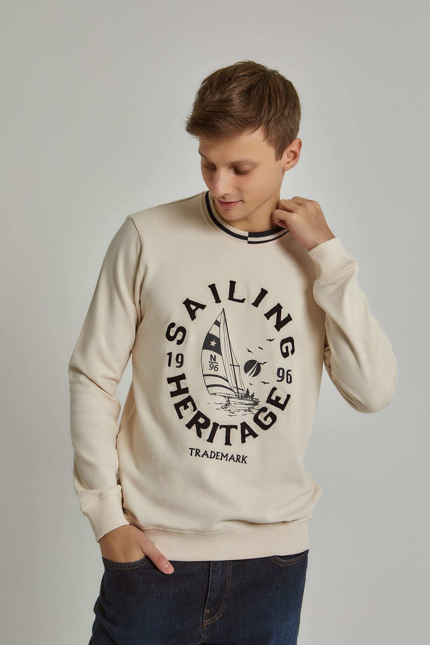 Men Regular Fit Sweat Shirt - Off White