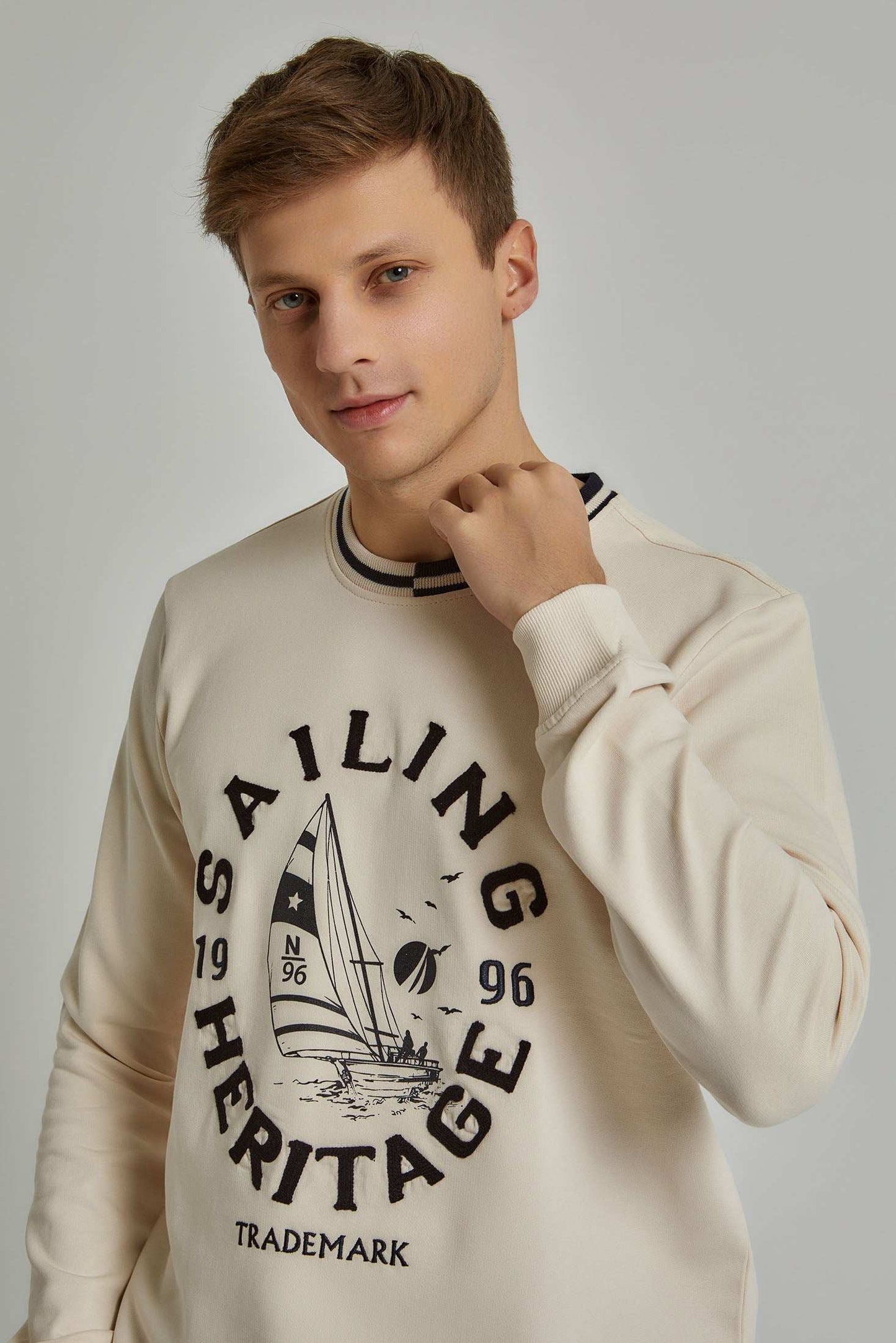 Men Regular Fit Sweat Shirt - Off White
