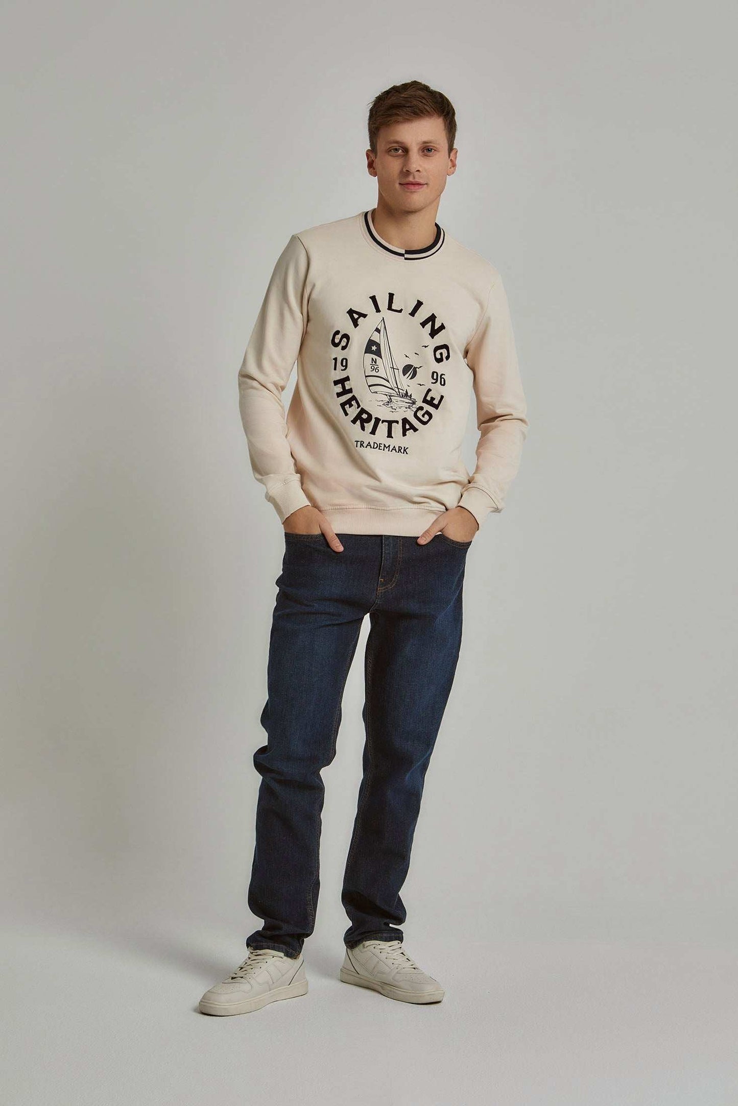 Men Regular Fit Sweat Shirt - Off White