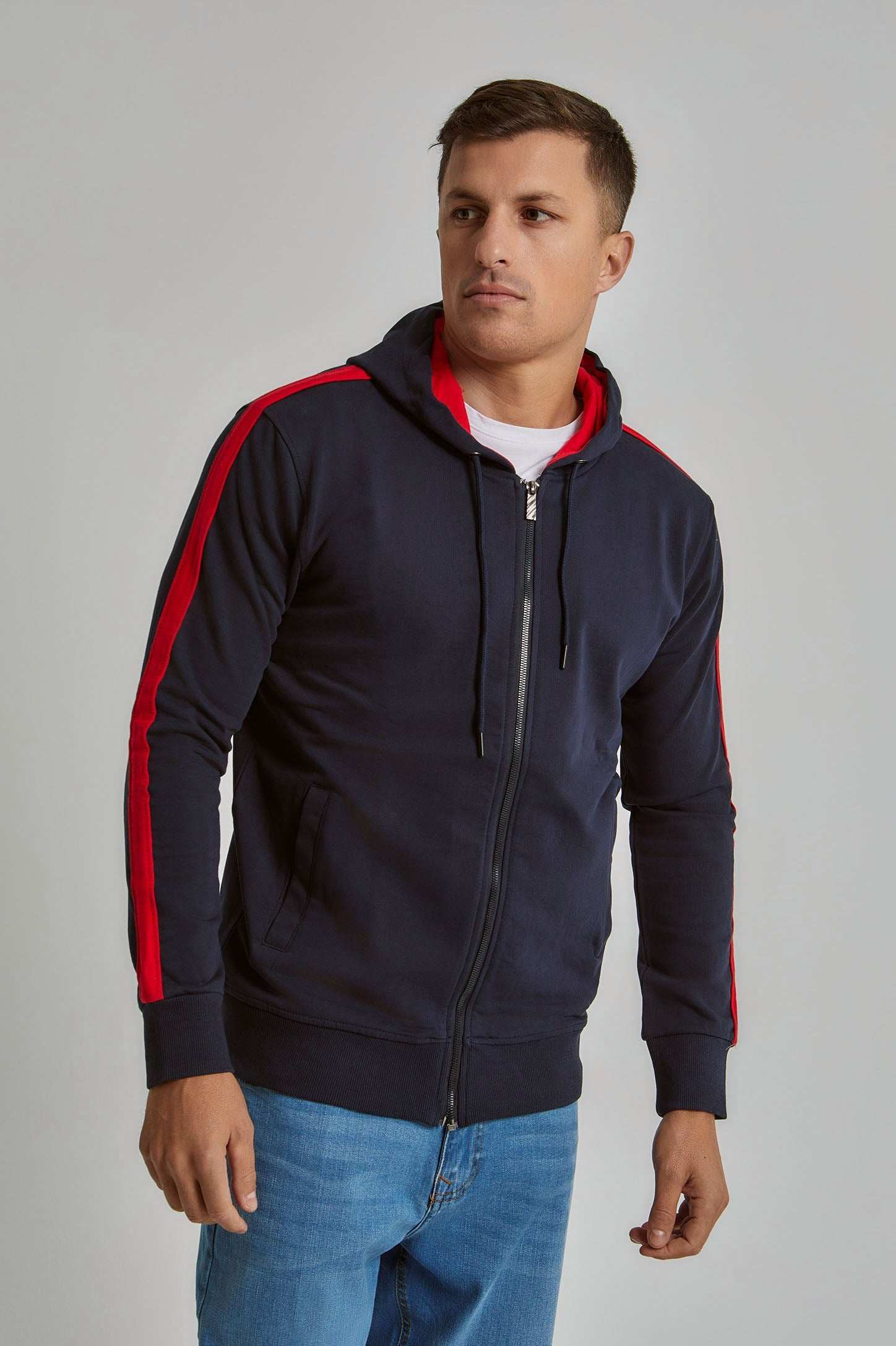 Men Regular Fit Sweat Jacket - Navy