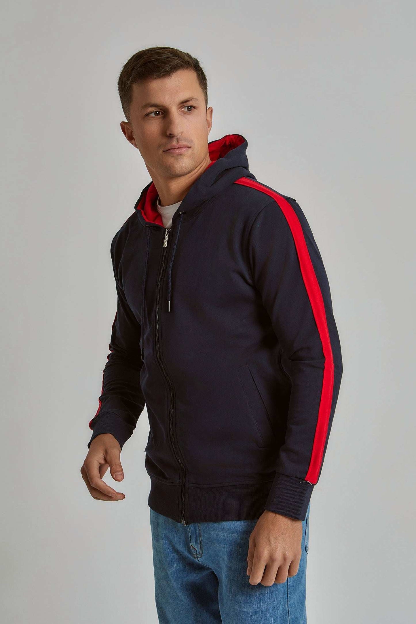 Men Regular Fit Sweat Jacket - Navy