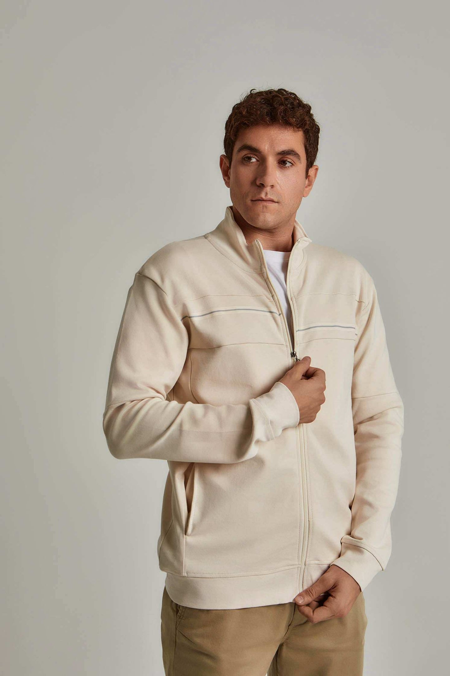 Men Regular Fit Sweat Jacket - Brown