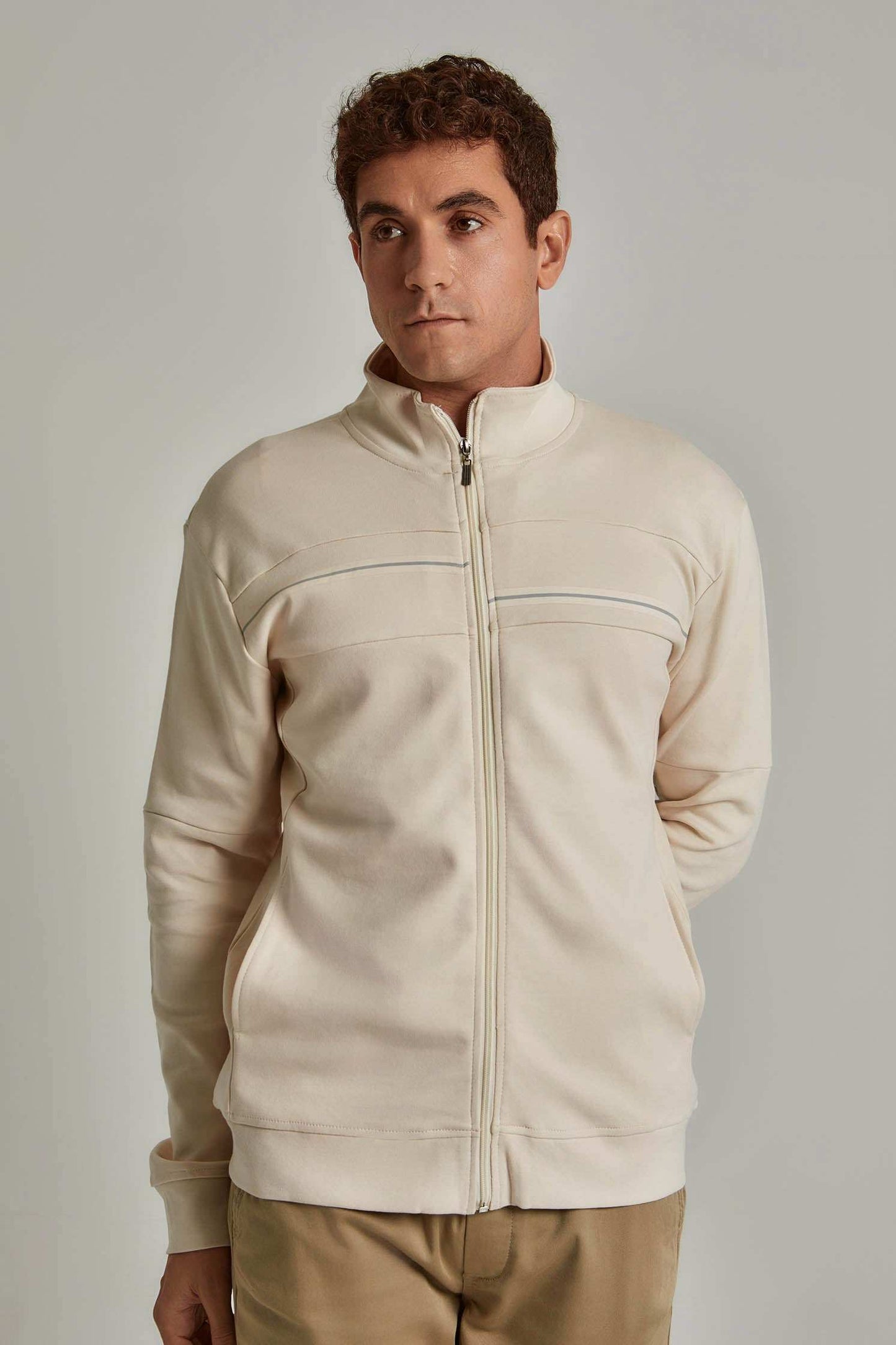 Men Regular Fit Sweat Jacket - Brown