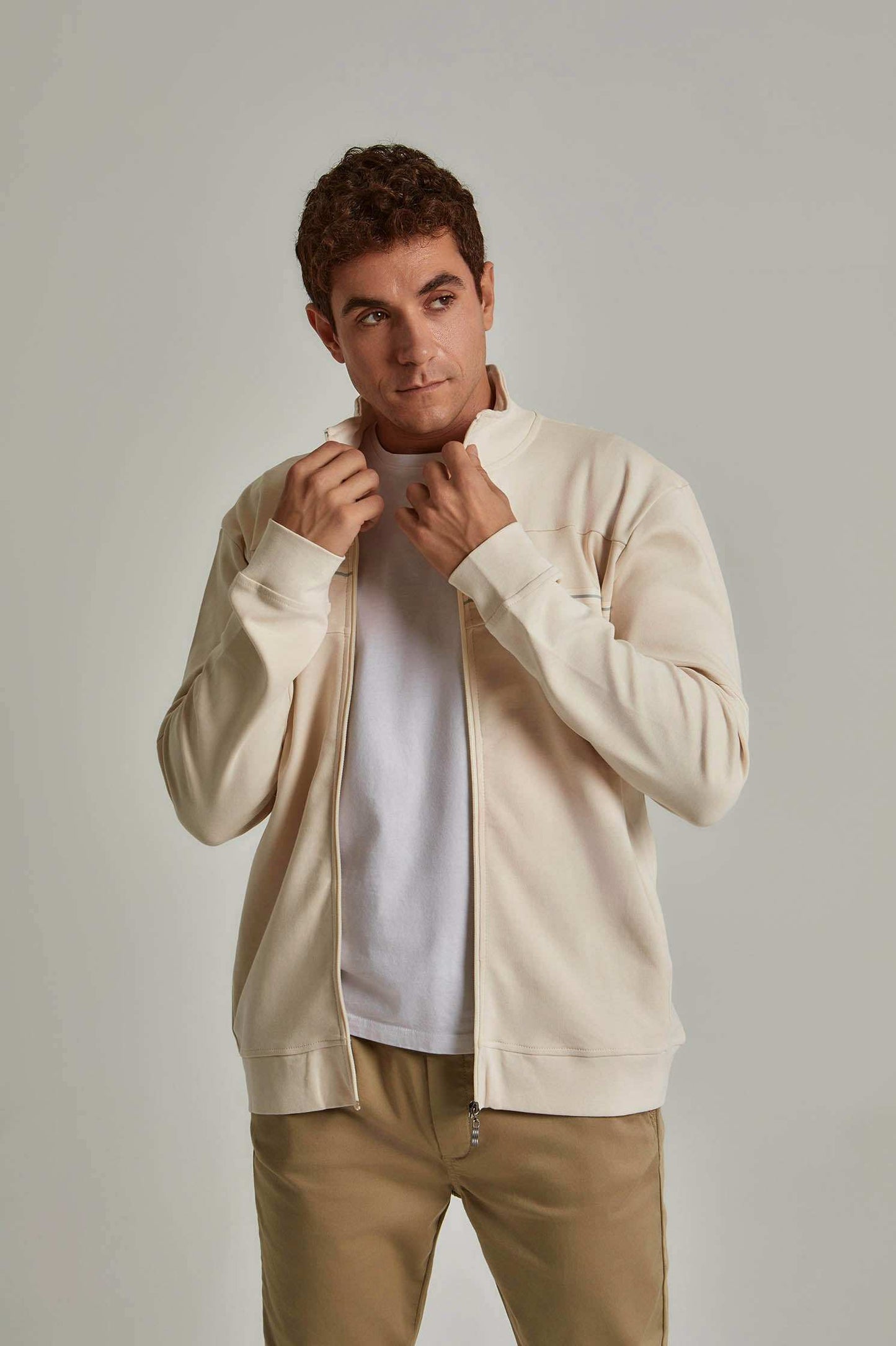 Men Regular Fit Sweat Jacket - Brown