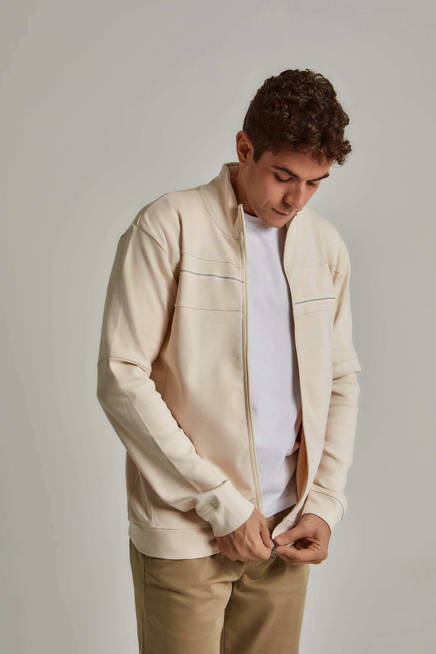 Men Regular Fit Sweat Jacket - Brown