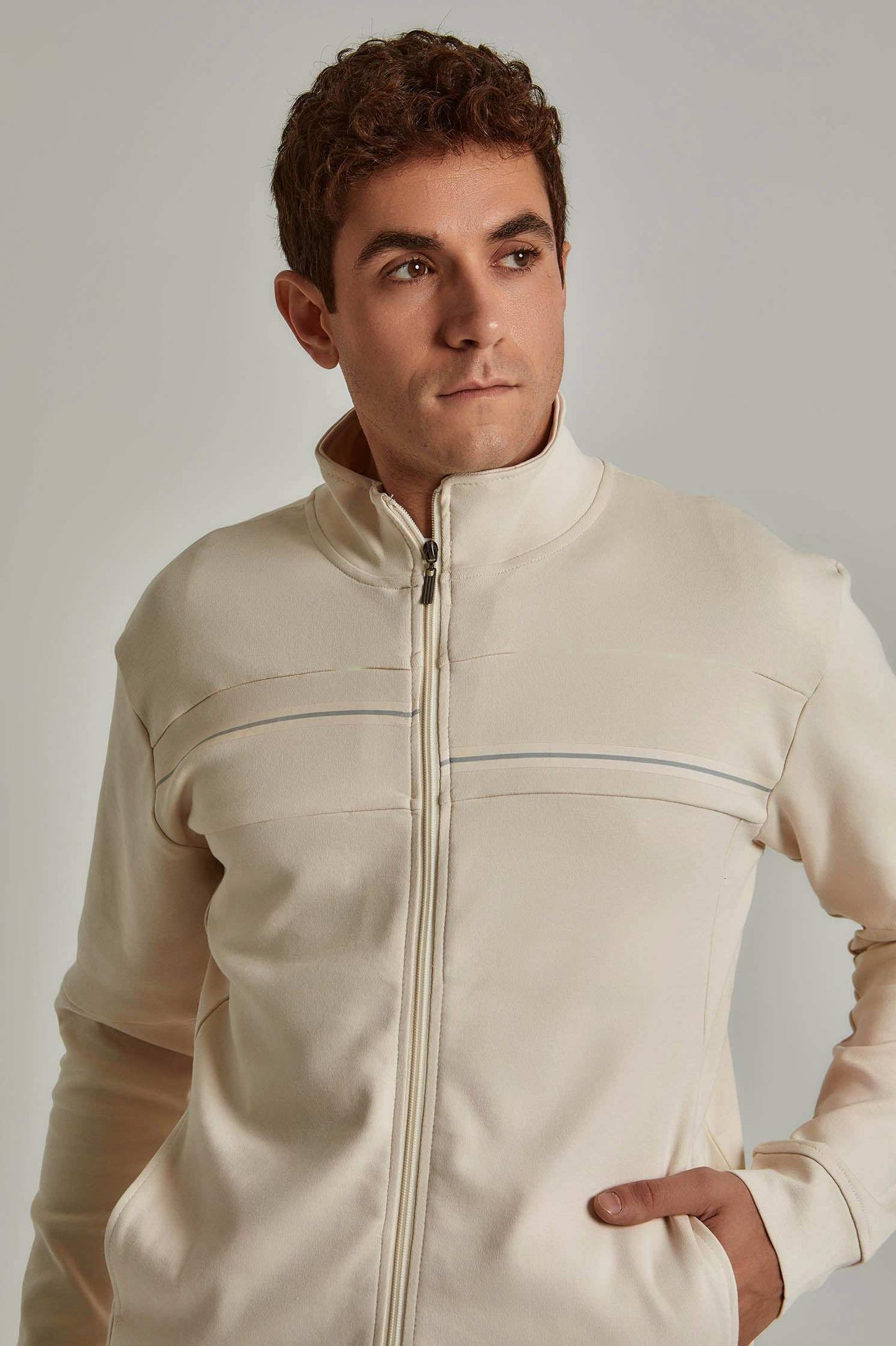 Men Regular Fit Sweat Jacket - Brown