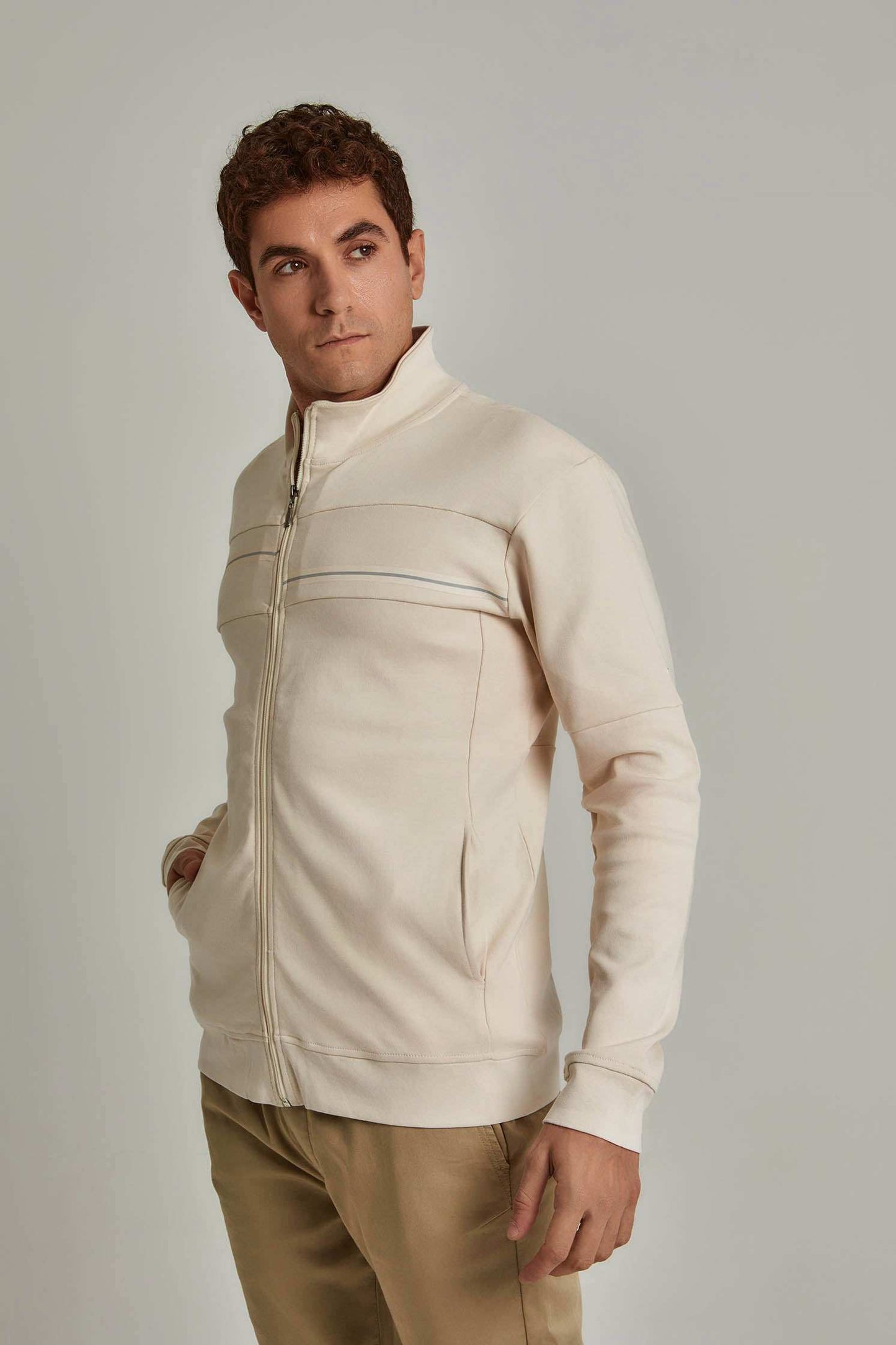 Men Regular Fit Sweat Jacket - Brown