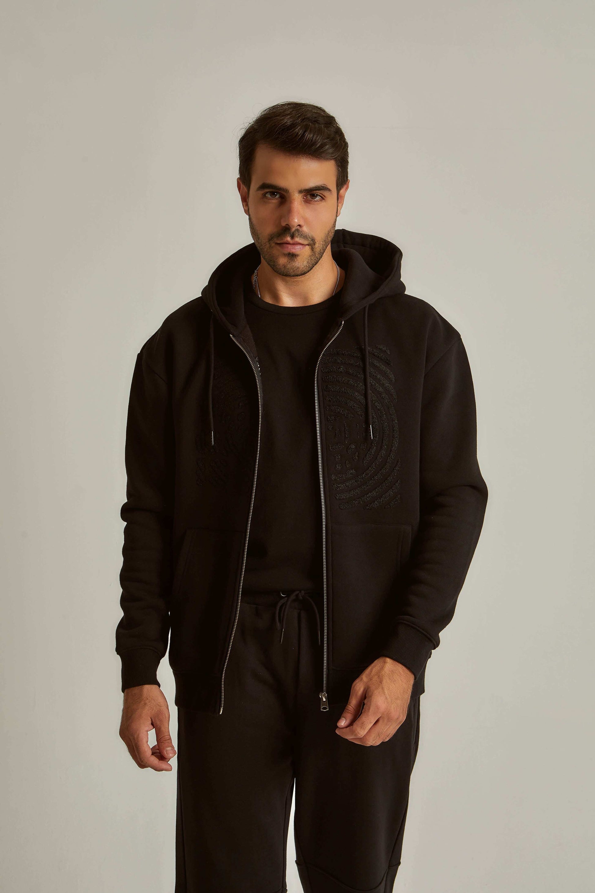Men Regular Fit Sweat Jacket - Black
