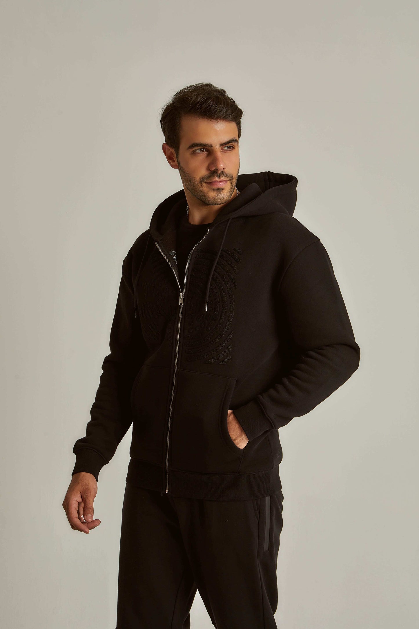 Men Regular Fit Sweat Jacket - Black