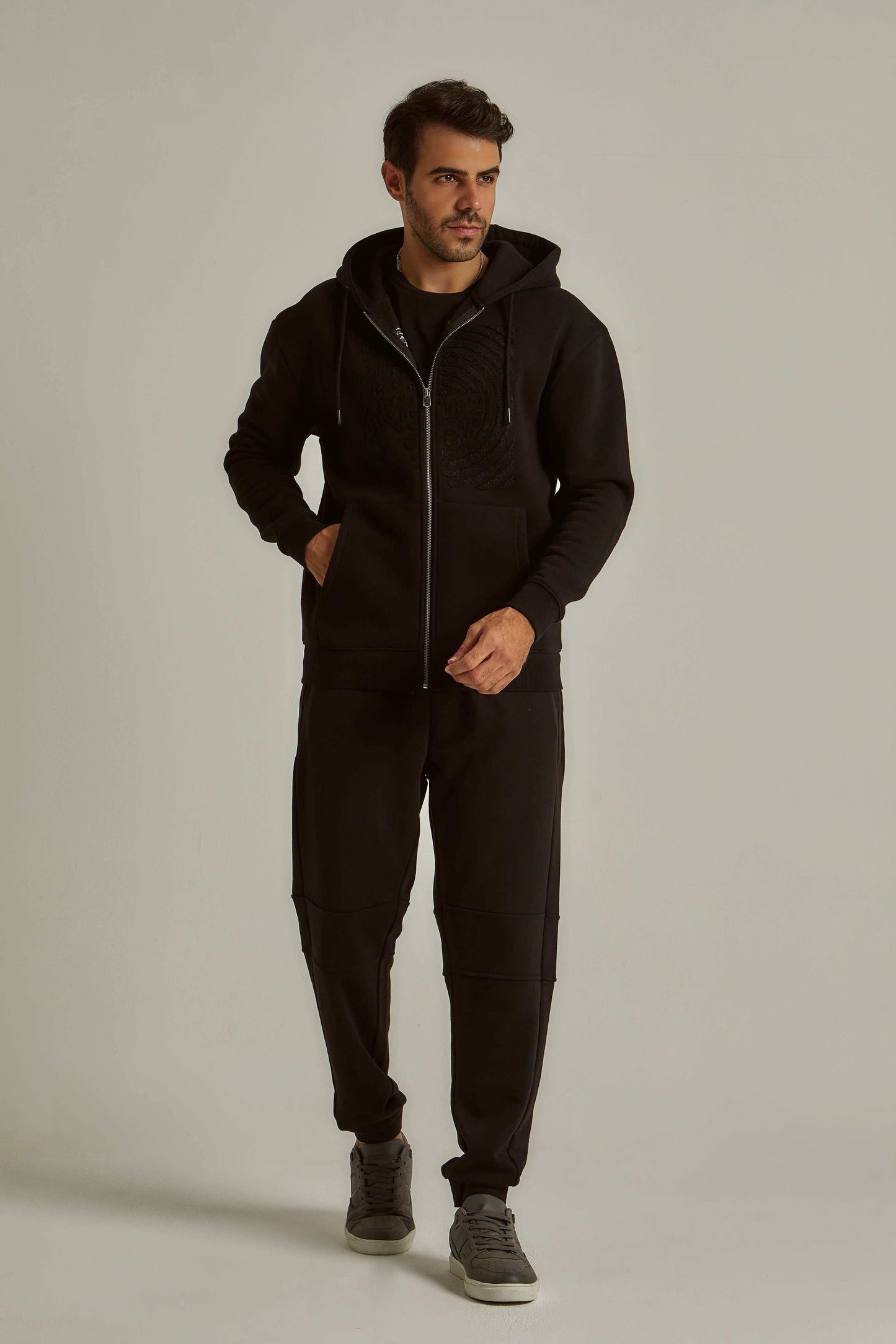 Men Regular Fit Sweat Jacket - Black