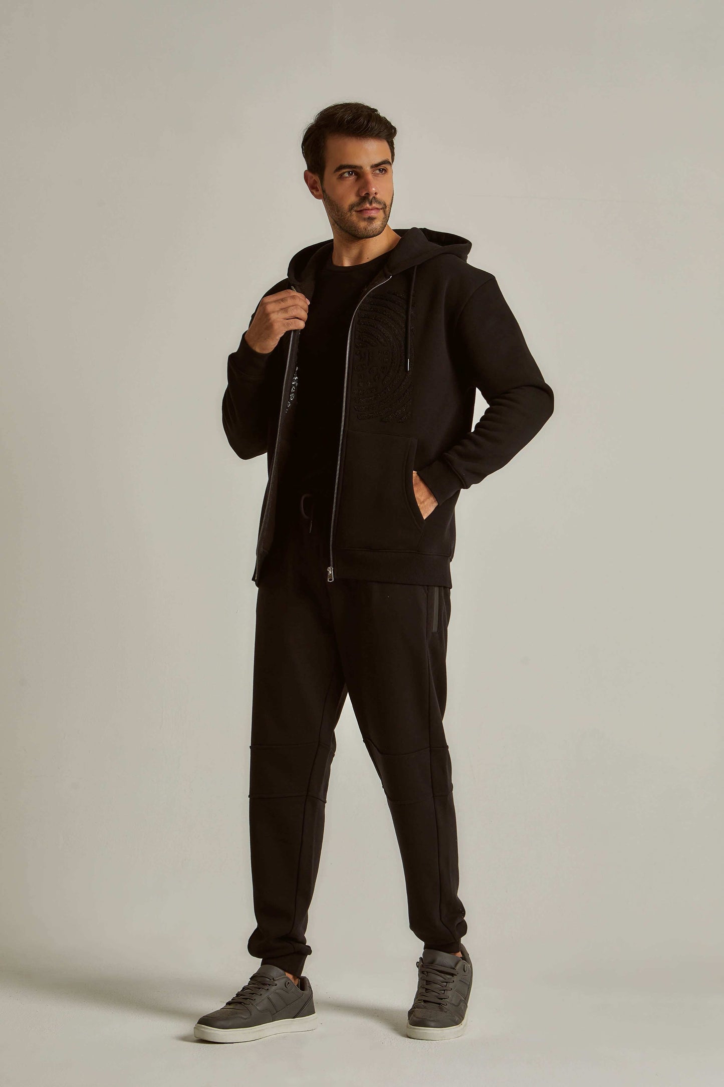 Men Regular Fit Sweat Jacket - Black