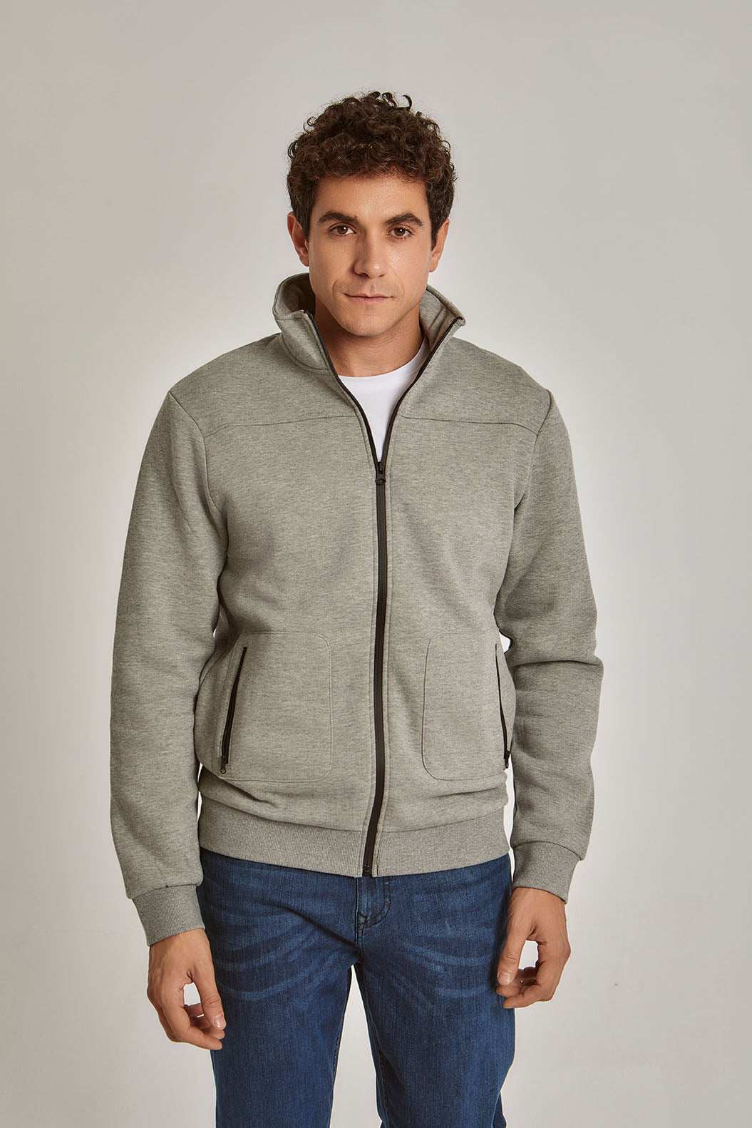 Men Regular Fit Sweat Jacket - Grey