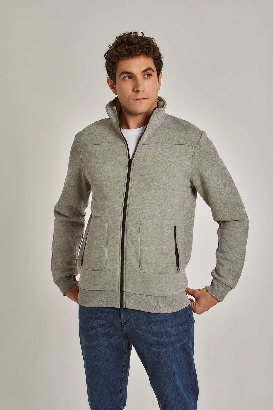 Men Regular Fit Sweat Jacket - Grey