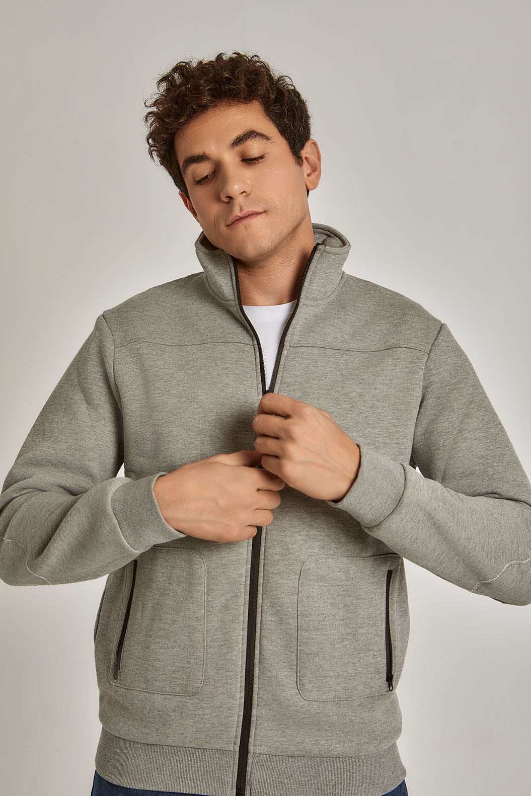 Men Regular Fit Sweat Jacket - Grey