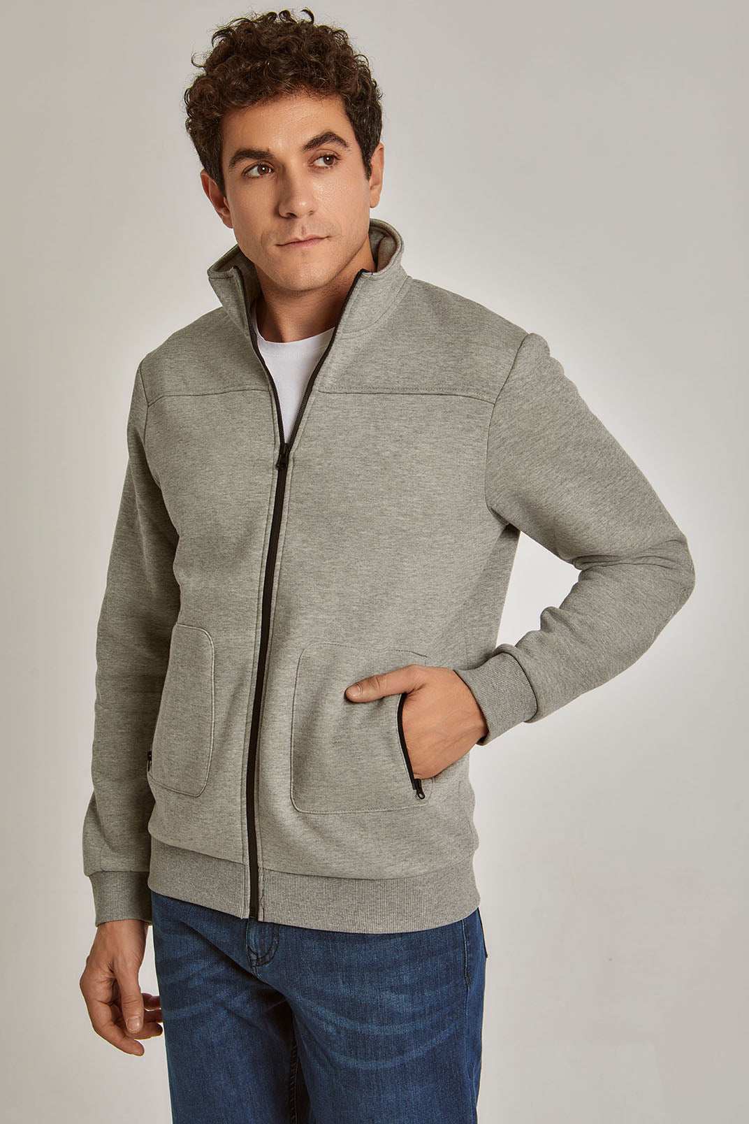 Men Regular Fit Sweat Jacket - Grey