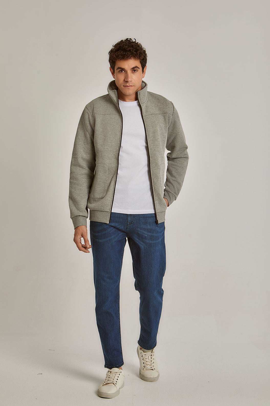 Men Regular Fit Sweat Jacket - Grey