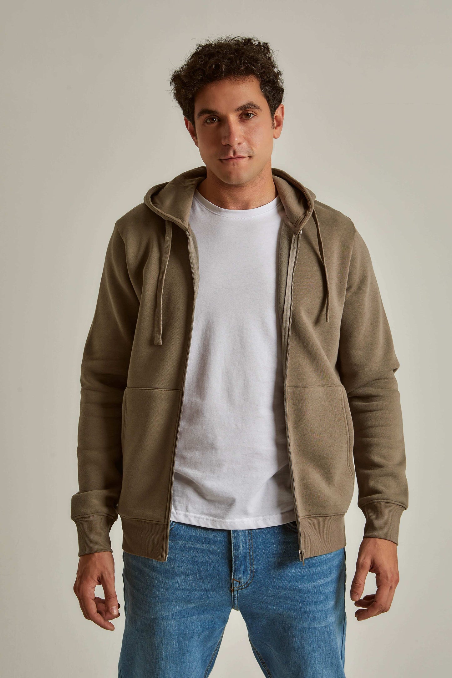 Men Slim Fit Sweat Jacket - Brown