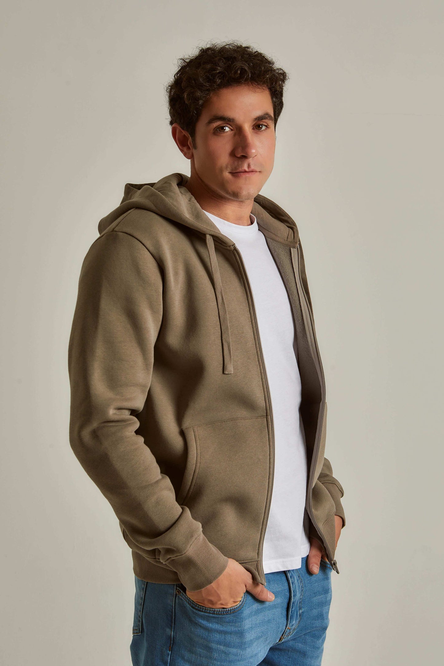 Men Slim Fit Sweat Jacket - Brown