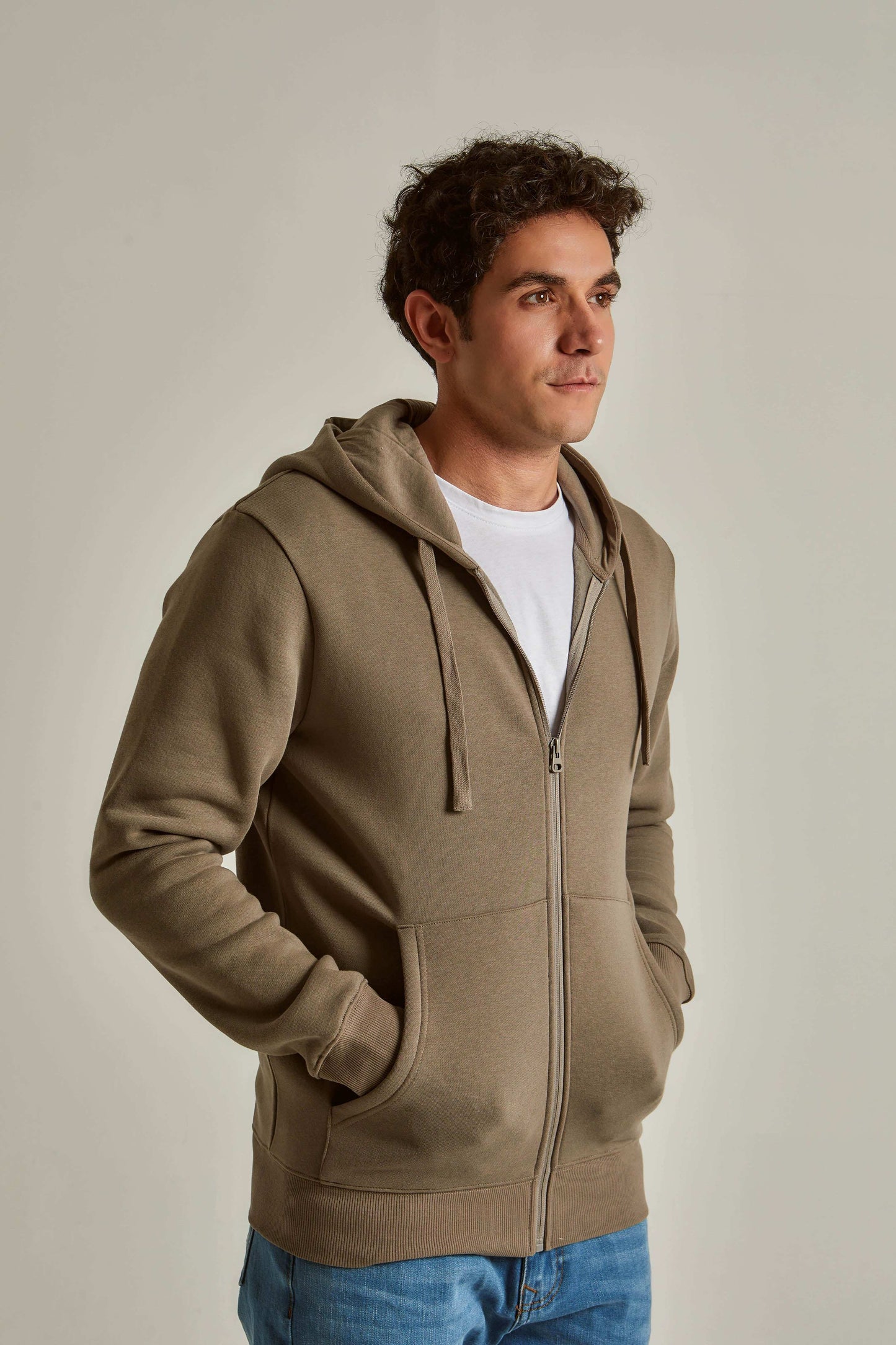 Men Slim Fit Sweat Jacket - Brown