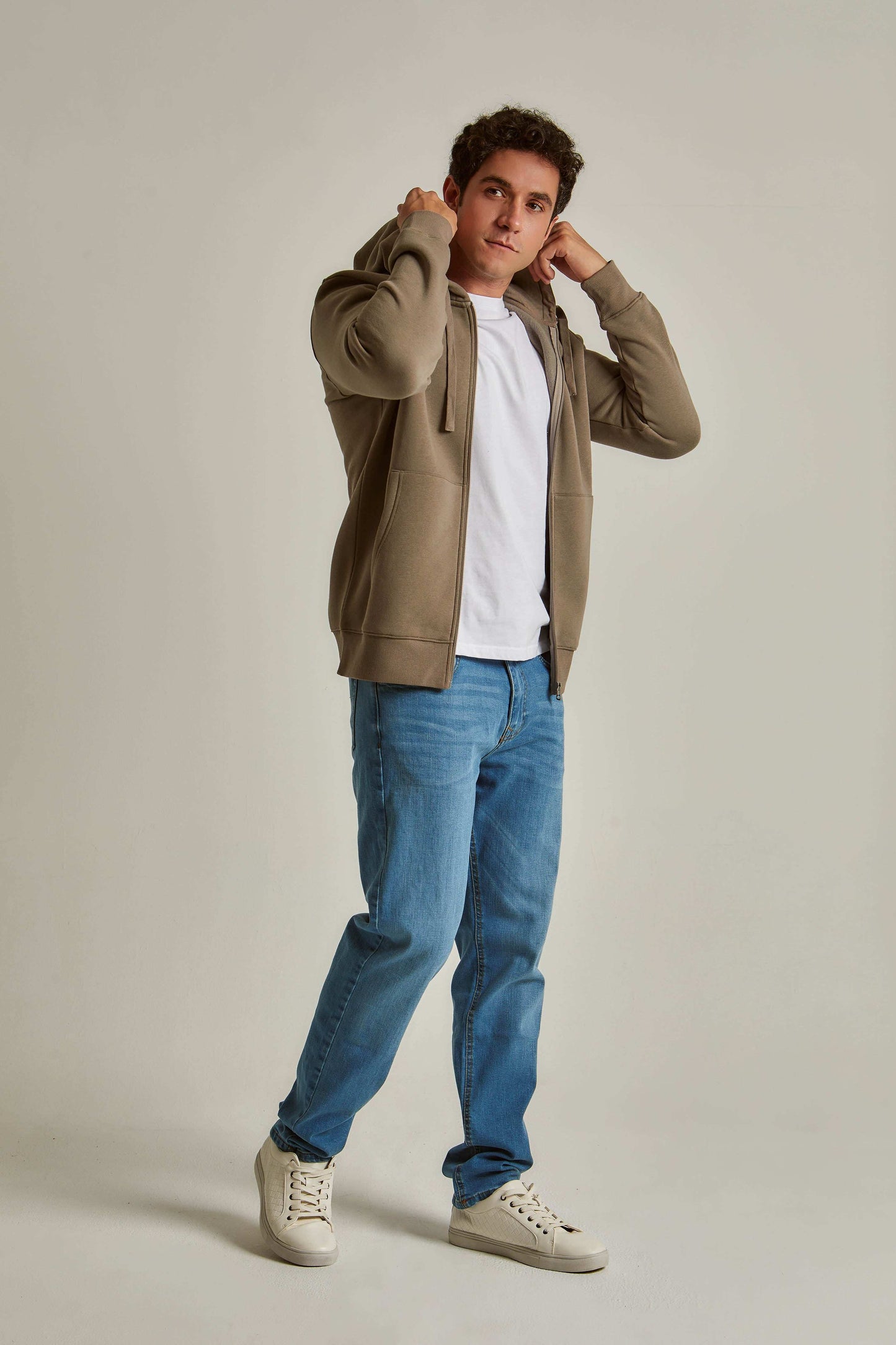Men Slim Fit Sweat Jacket - Brown