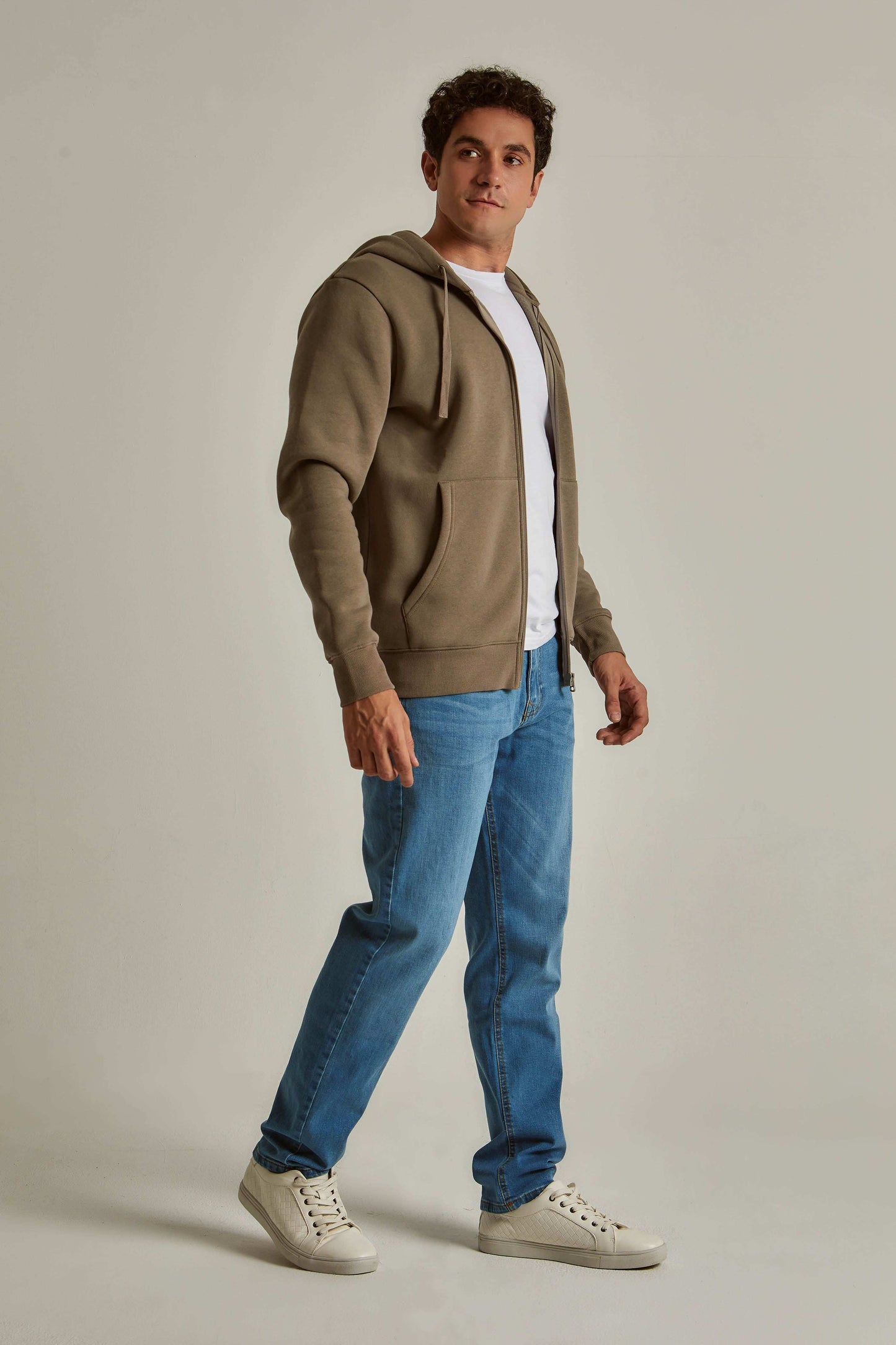 Men Slim Fit Sweat Jacket - Brown