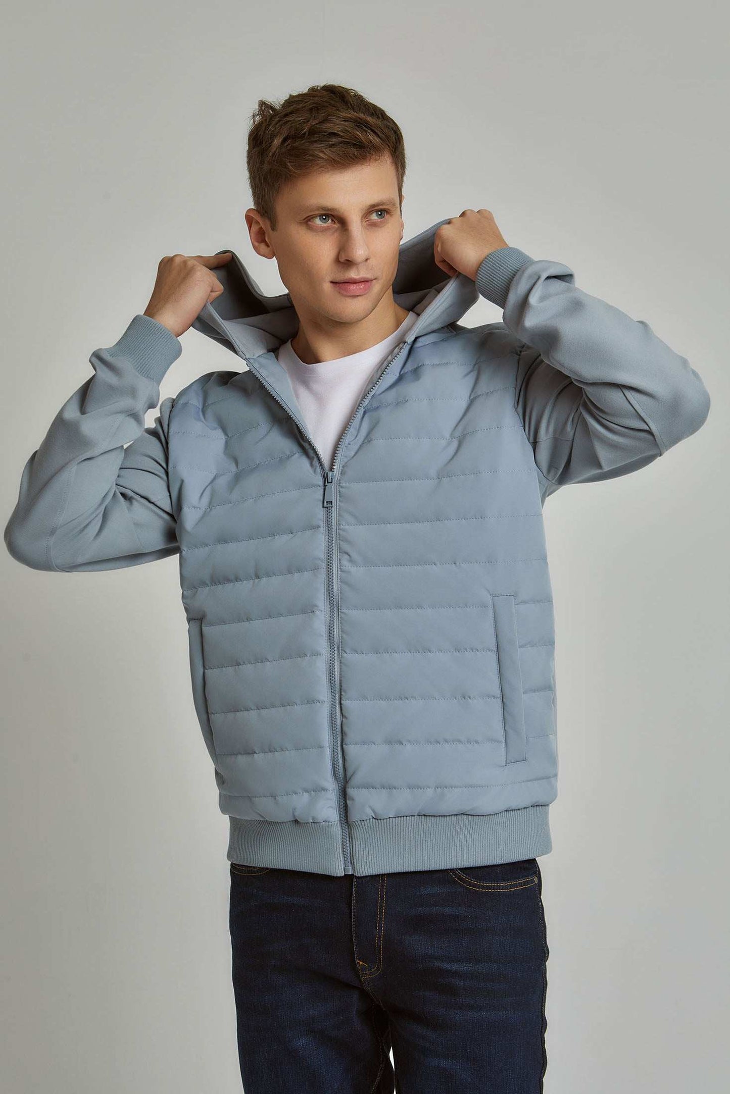 Men Regular Fit Sweat Jacket - Grey