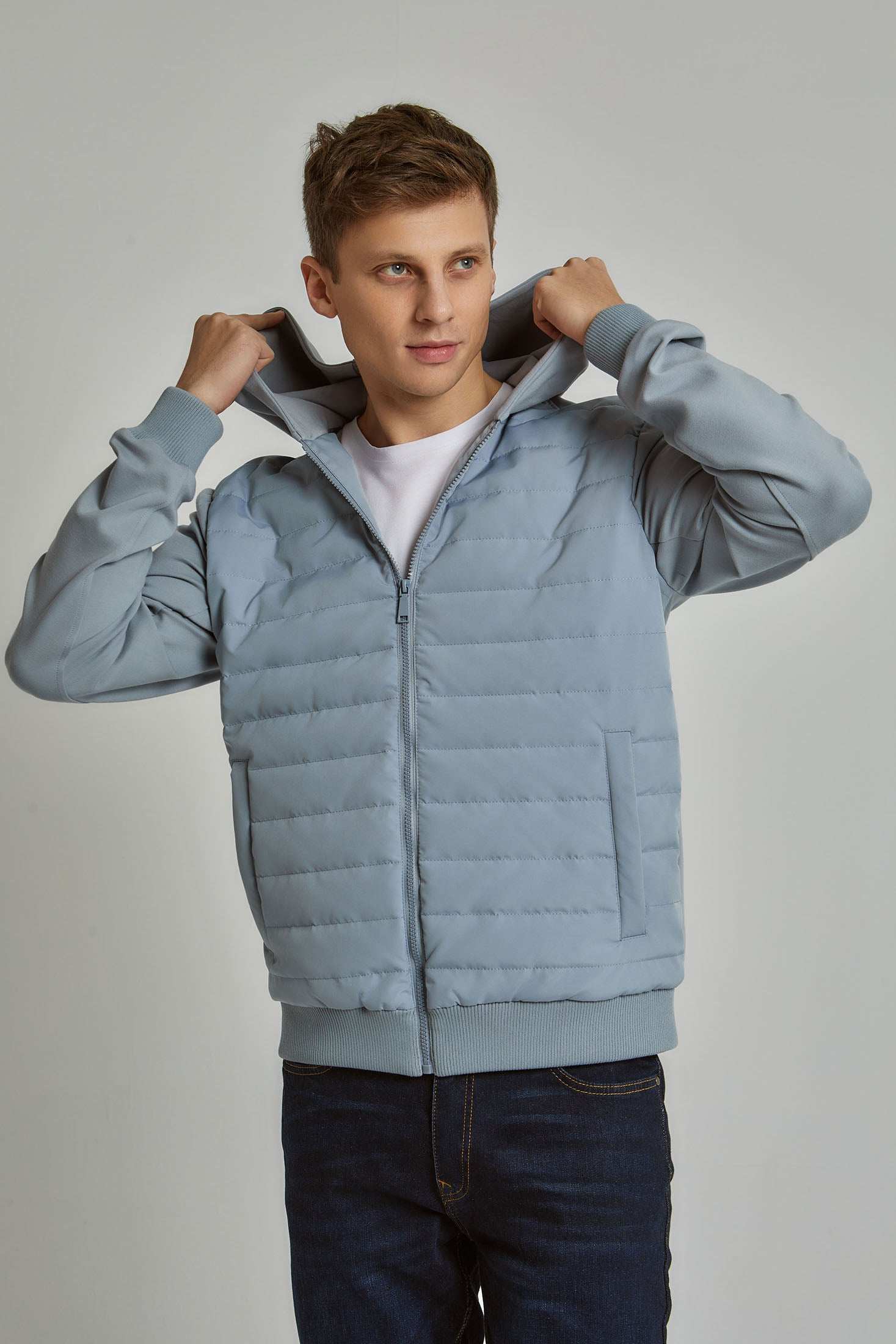 Men Regular Fit Sweat Jacket - Grey