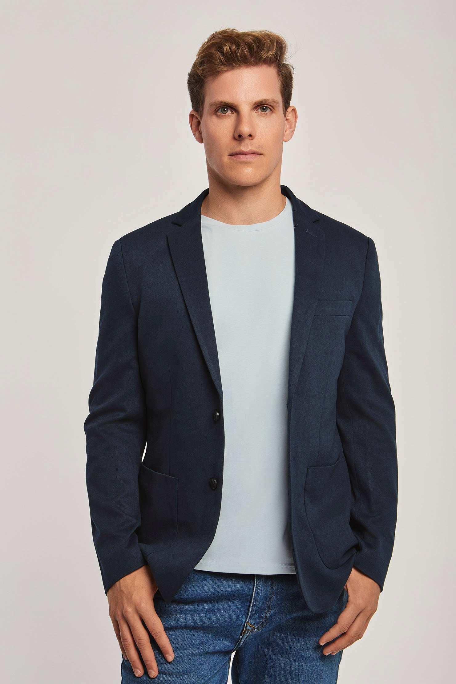 Men Slim Fit Blazer - Dark Blue
