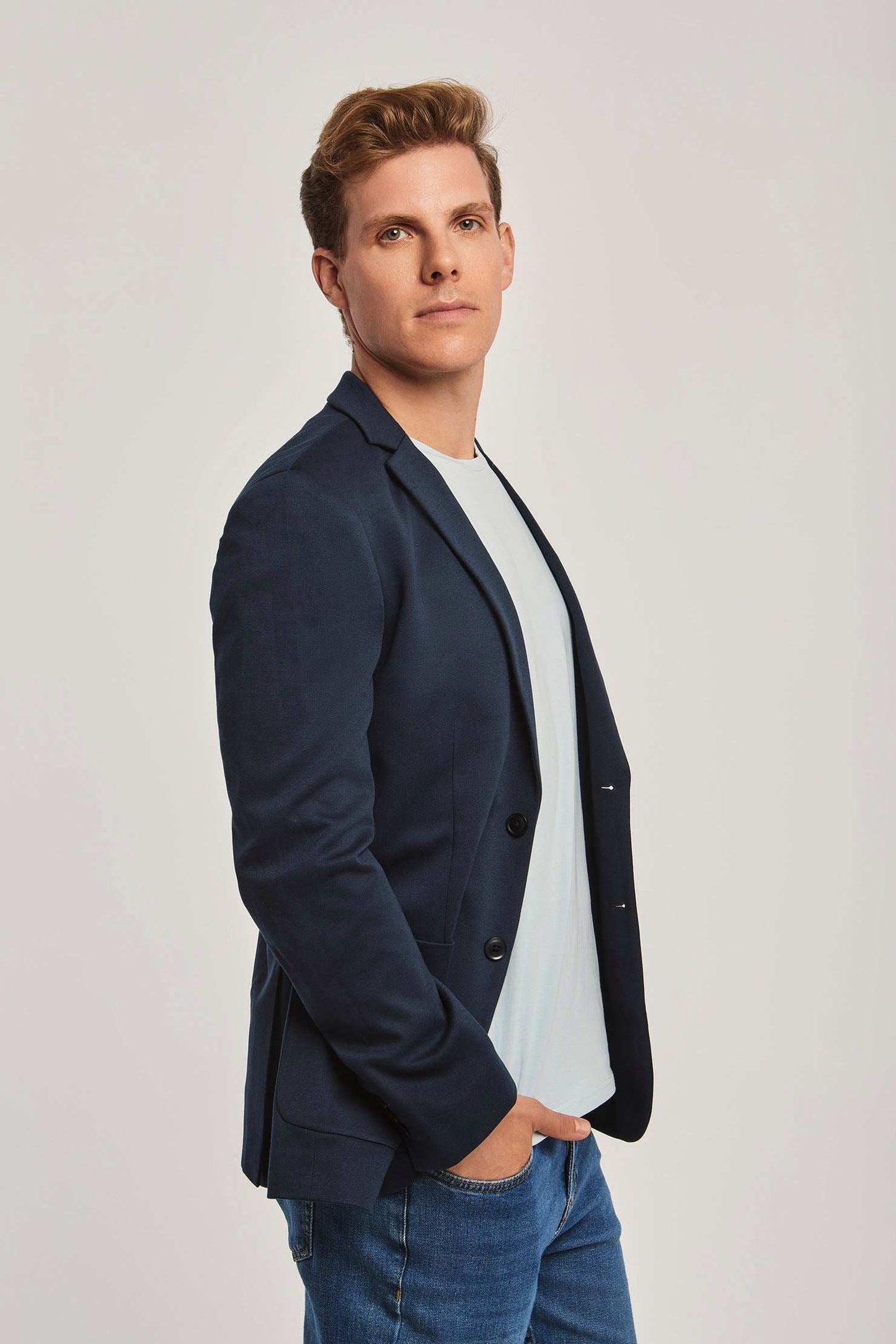 Men Slim Fit Blazer - Dark Blue