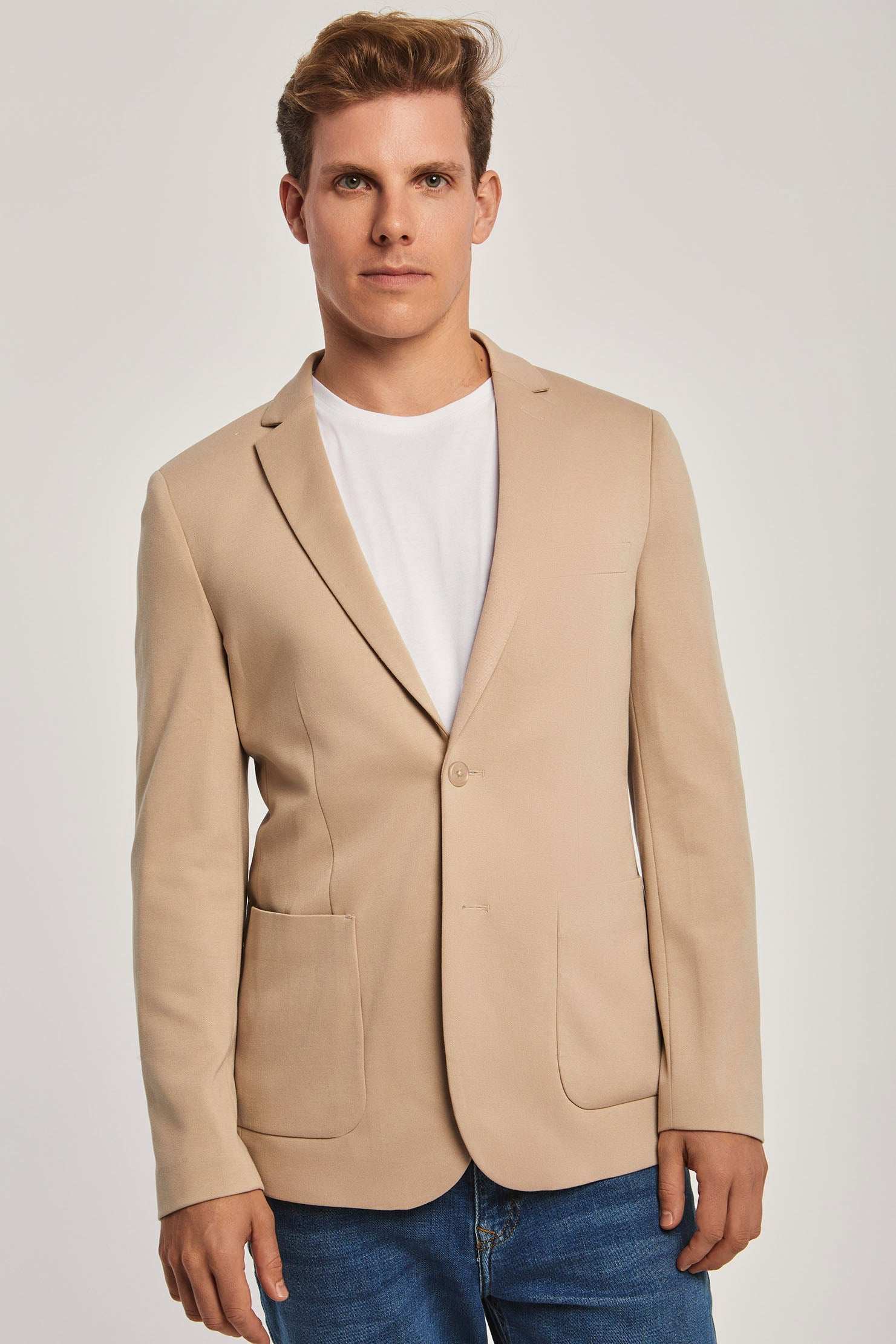 Men Slim Fit Blazer - White Beige