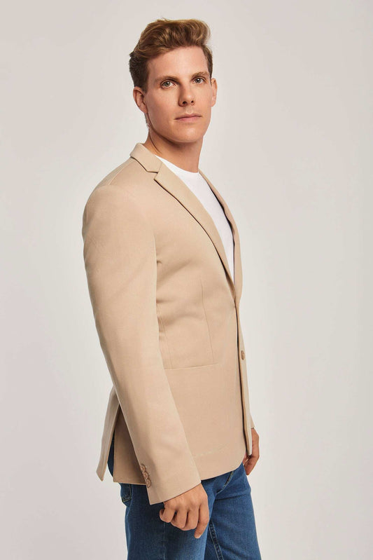 Men Slim Fit Blazer - White Beige