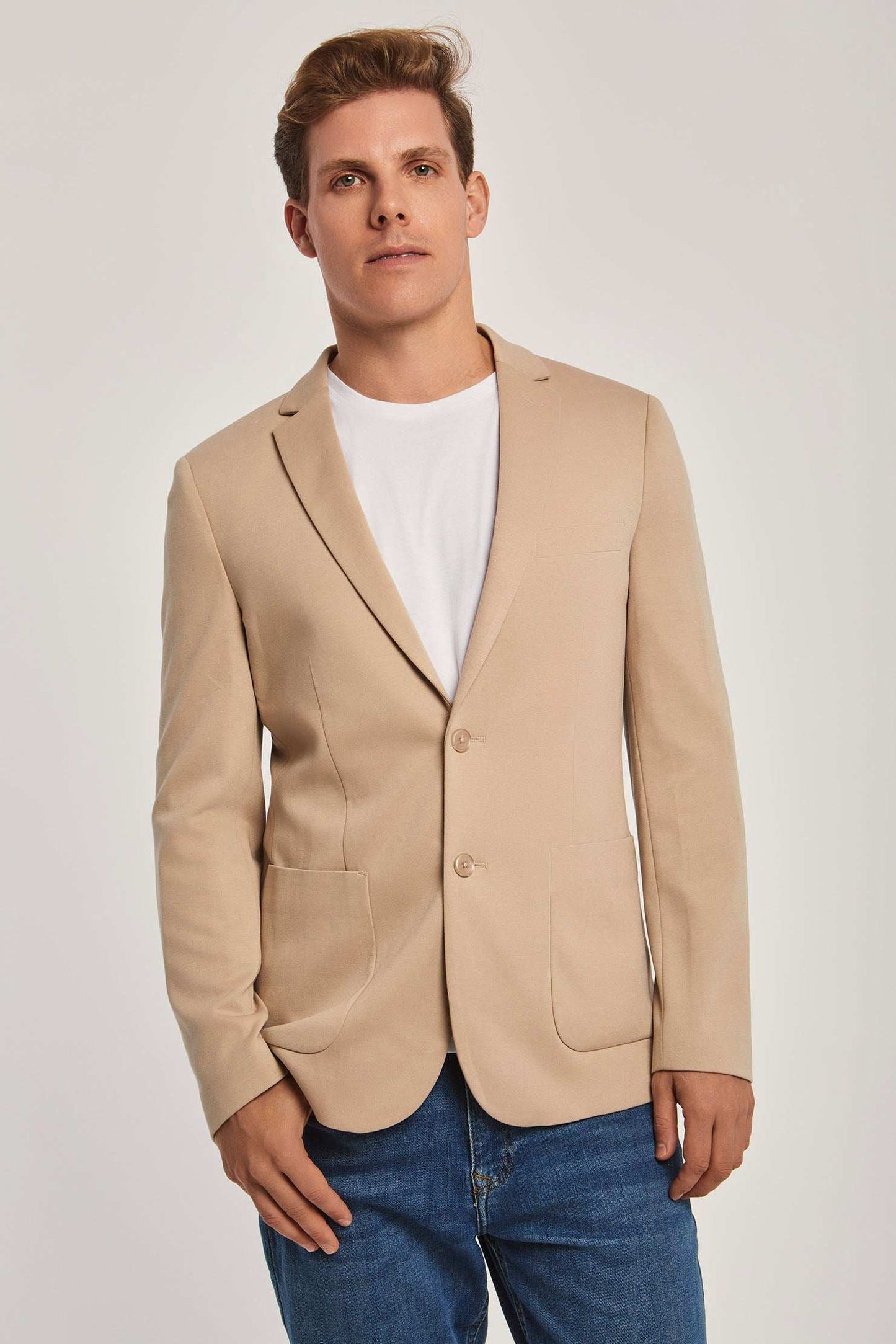 Men Slim Fit Blazer - White Beige