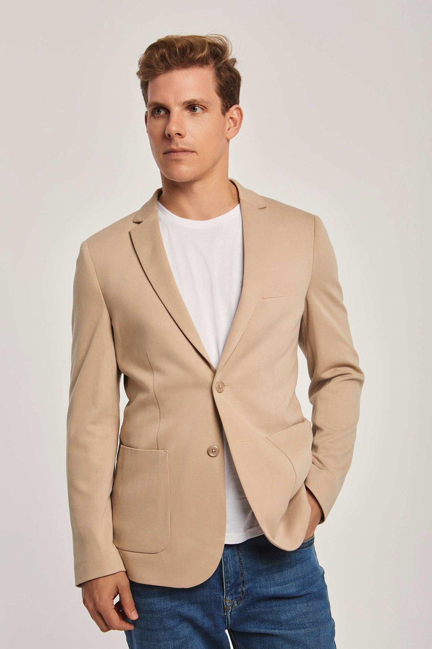 Men Slim Fit Blazer - White Beige