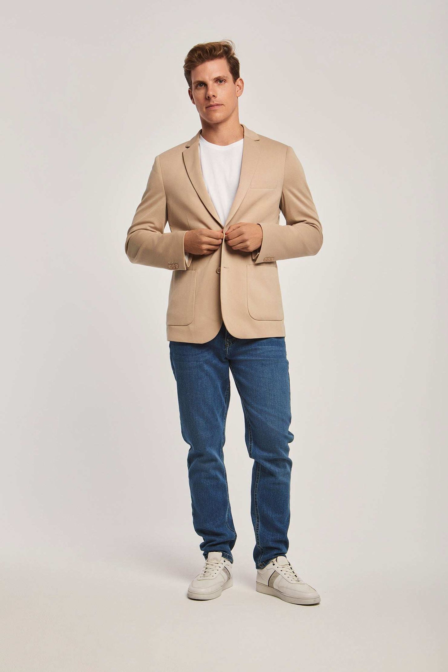 Men Slim Fit Blazer - White Beige