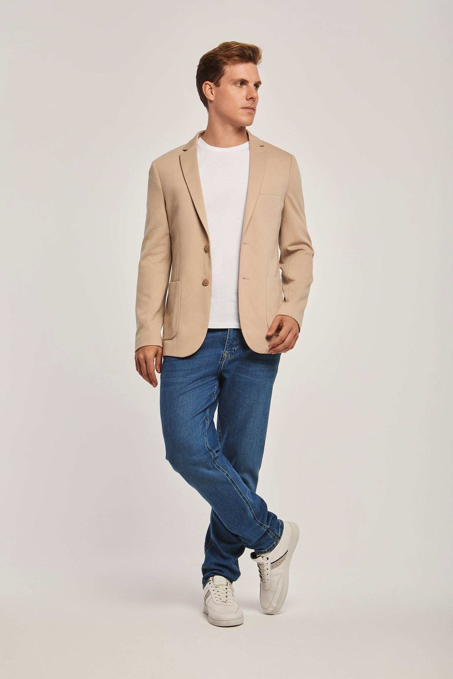 Men Slim Fit Blazer - White Beige