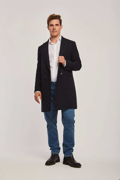 Men Slim Fit Coat - Dark Navy