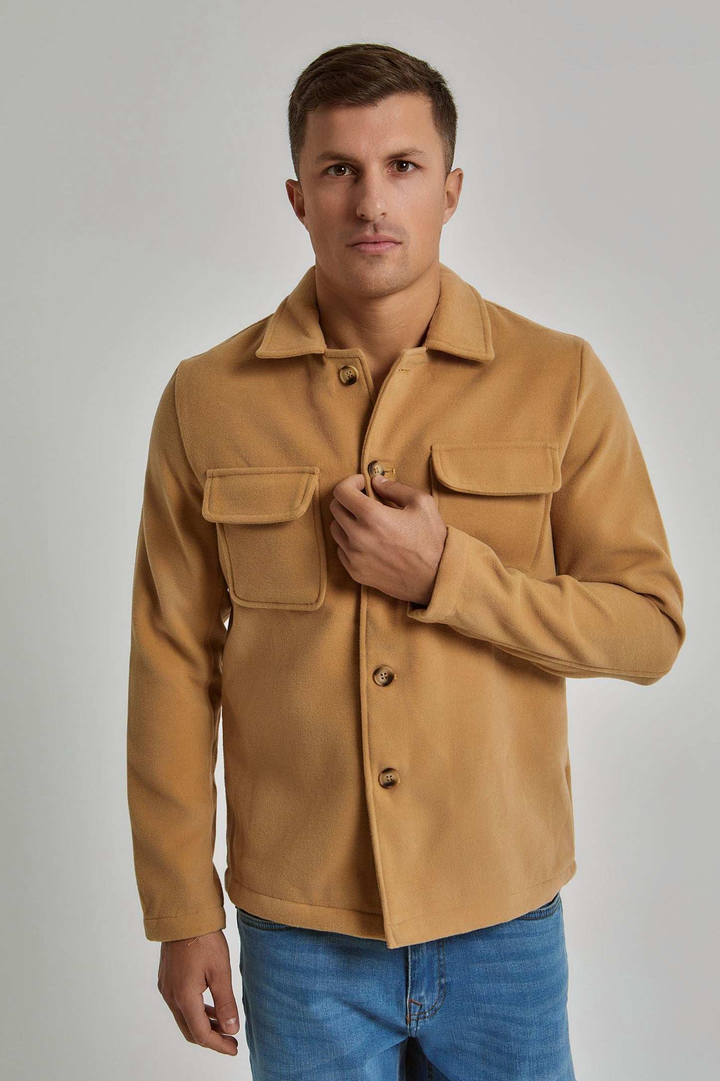 Men Regular Fit Over Shirt - Brown