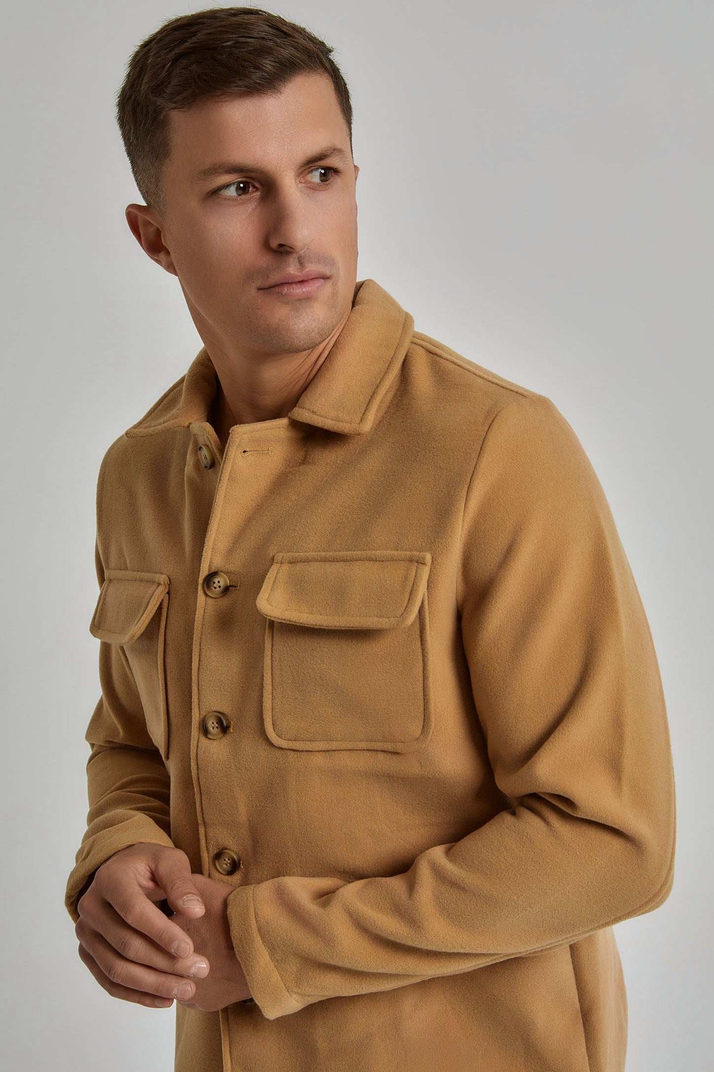 Men Regular Fit Over Shirt - Brown