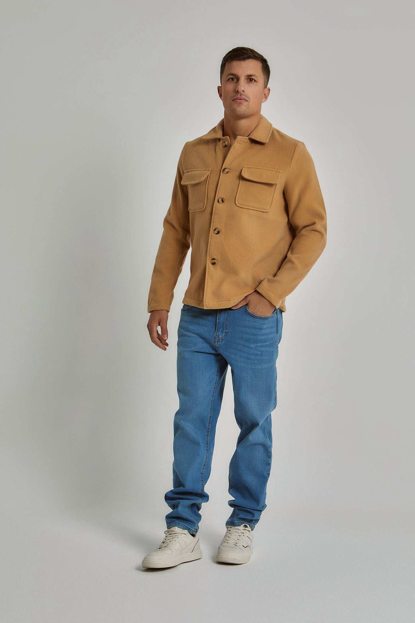 Men Regular Fit Over Shirt - Brown