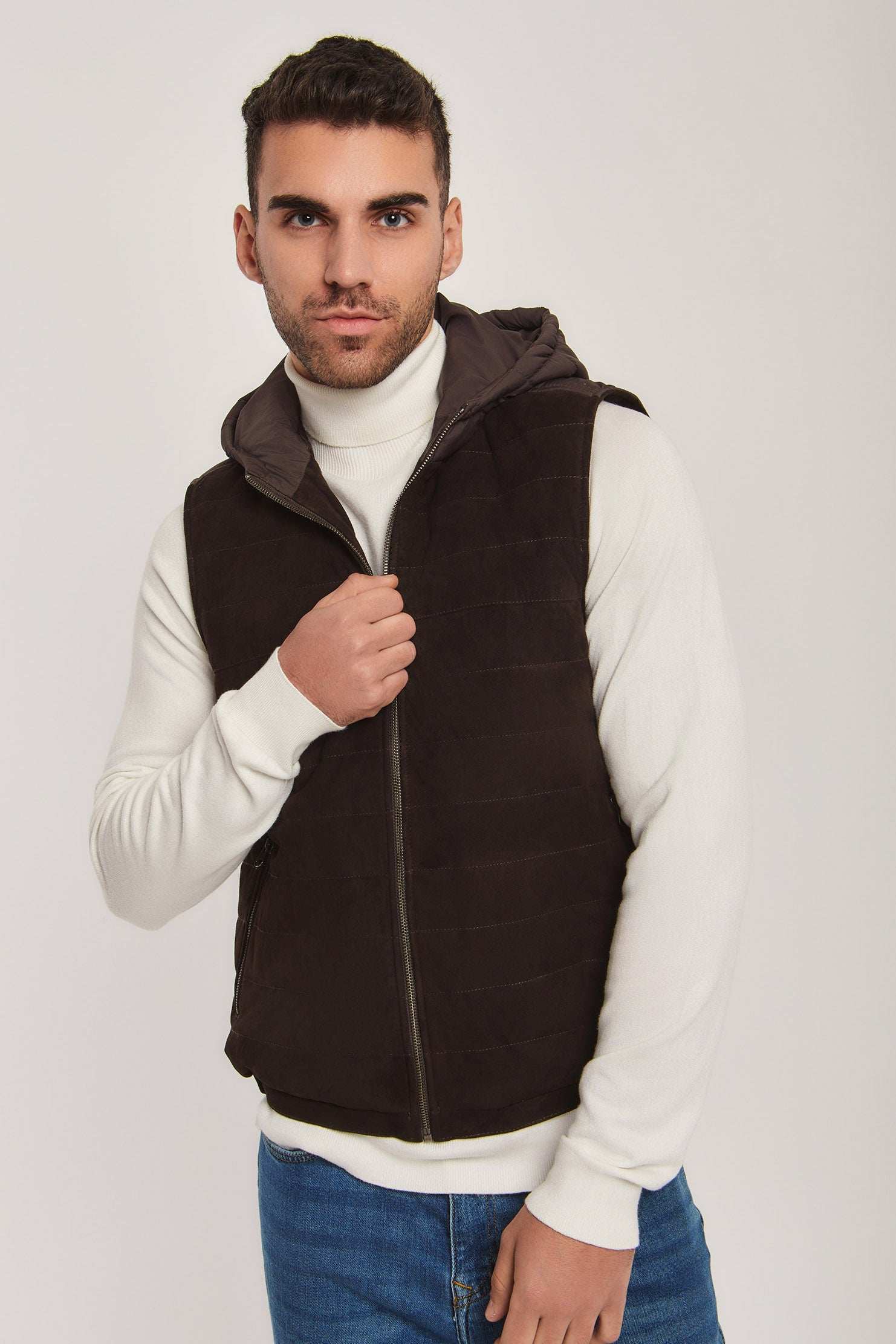 Men Regular Fit Vest - Dark Brown