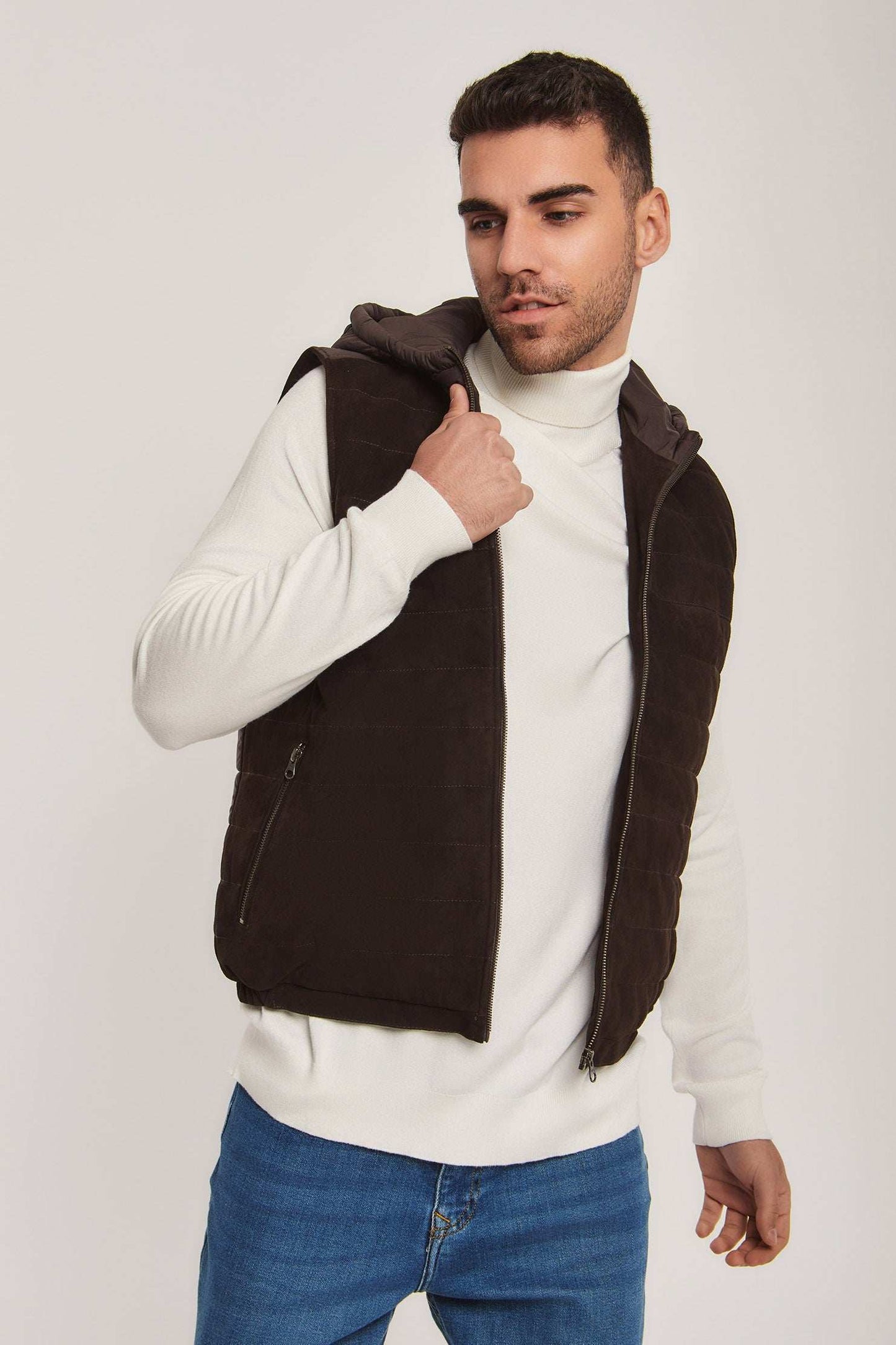 Men Regular Fit Vest - Dark Brown
