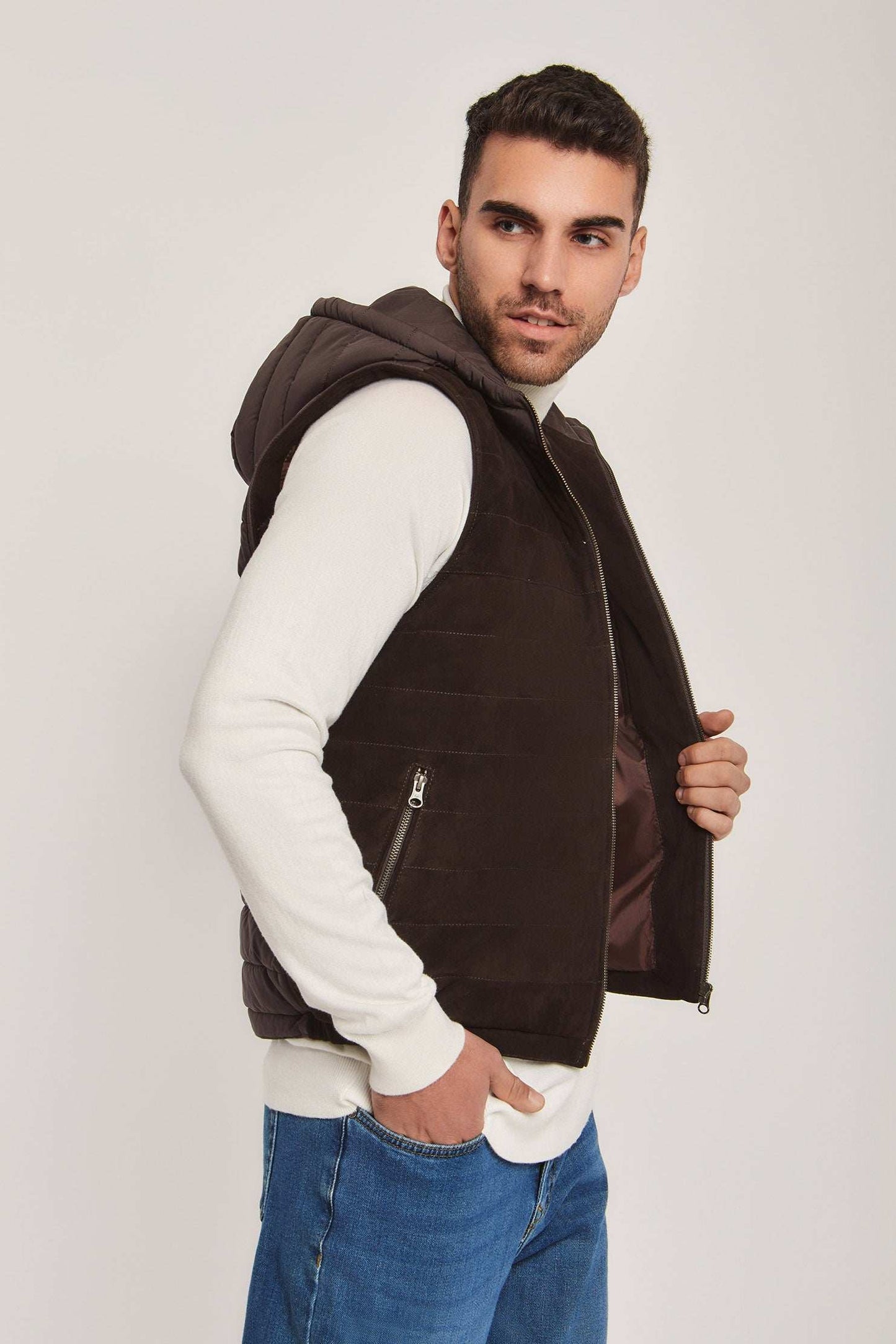 Men Regular Fit Vest - Dark Brown